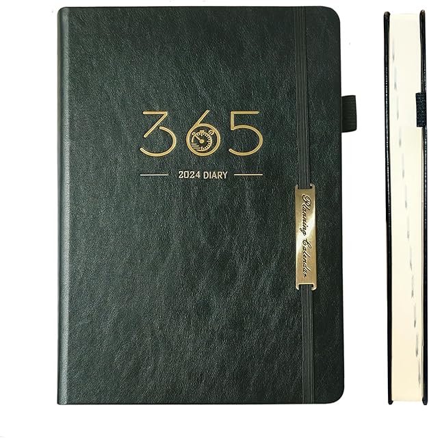Diary 2024 Day Per Page - 2024 Diary A5 from Jan 2024 to Dec 2024, Dairy Planner with Bookmark, Pen Loop,354 Pages (Black(2024.1-2024.12))