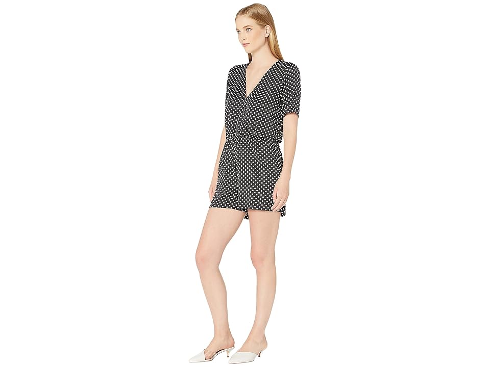 

BCBGMAXAZRIA Surplice Woven Romper (Black/Off-White) Women's Jumpsuit & Rompers One Piece, Multi