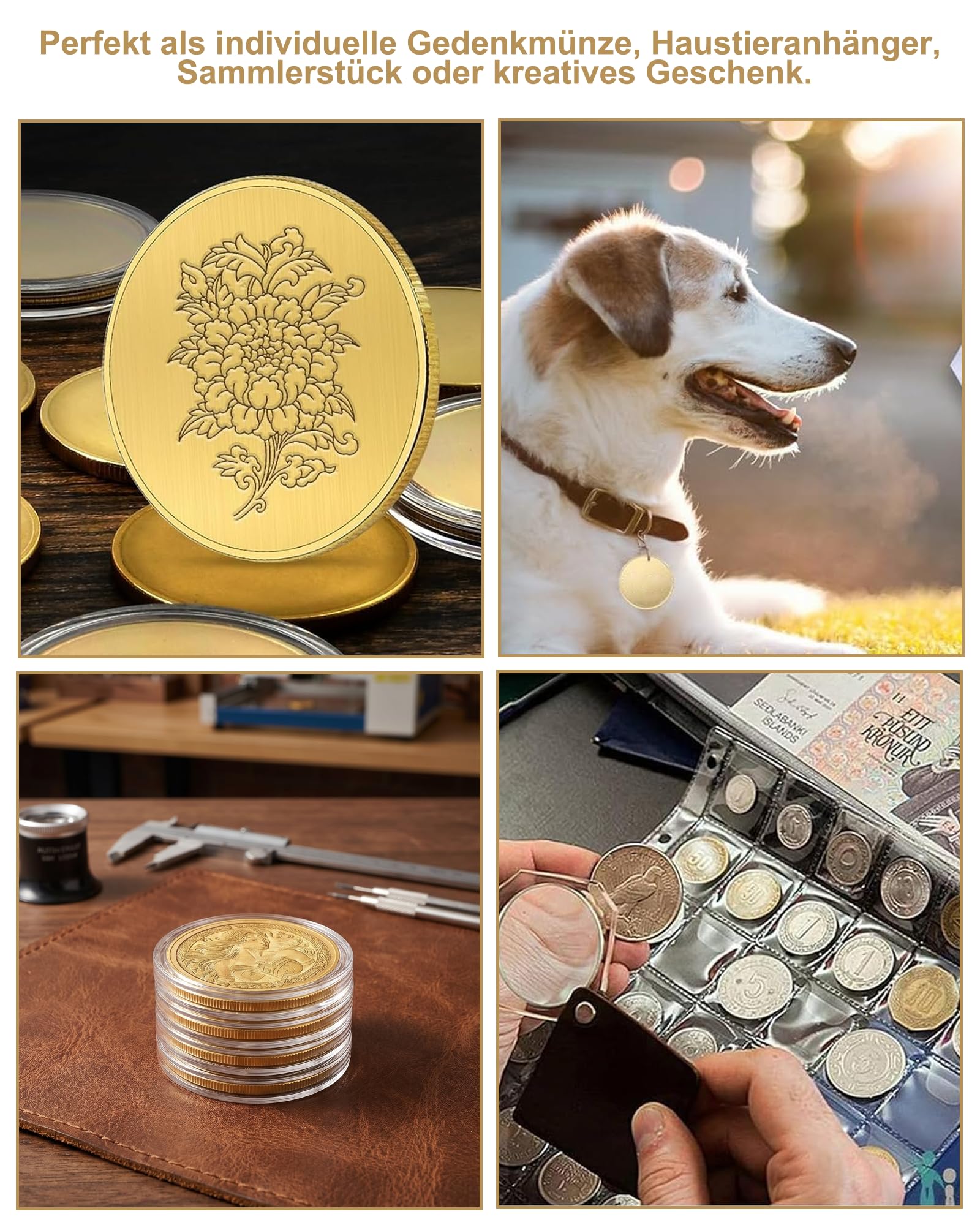 20 Stück Messing Rohlinge Münze: 40mm x 3mm Massiv Messingmünzen für Lasergravur & Stempel, Blanko Challenge Coin Set mit Acryl-Schutzhüllen, DIY Münzrohlinge für Gravurprojekte