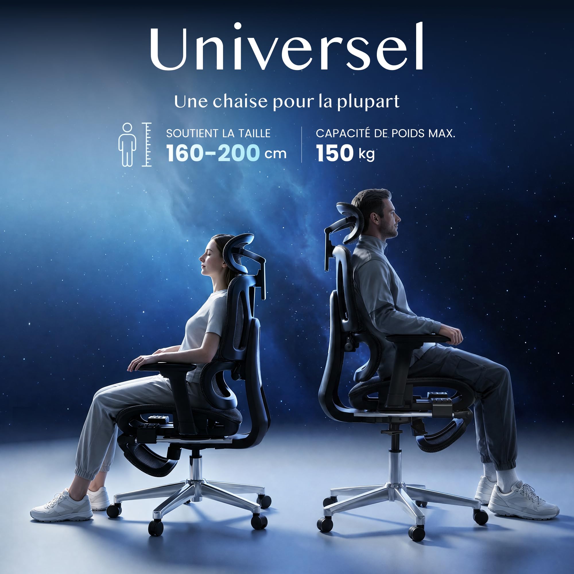 FLEXISPOT ErgoX Chaise Bureau avec Repose-Pieds, Accoudoirs 3D, Chaise de Bureau Ergonomique en Maille Pivotante, Réglable en Hauteur avec Appuie-tête et Soutien Lombaire Indépendant, Noir