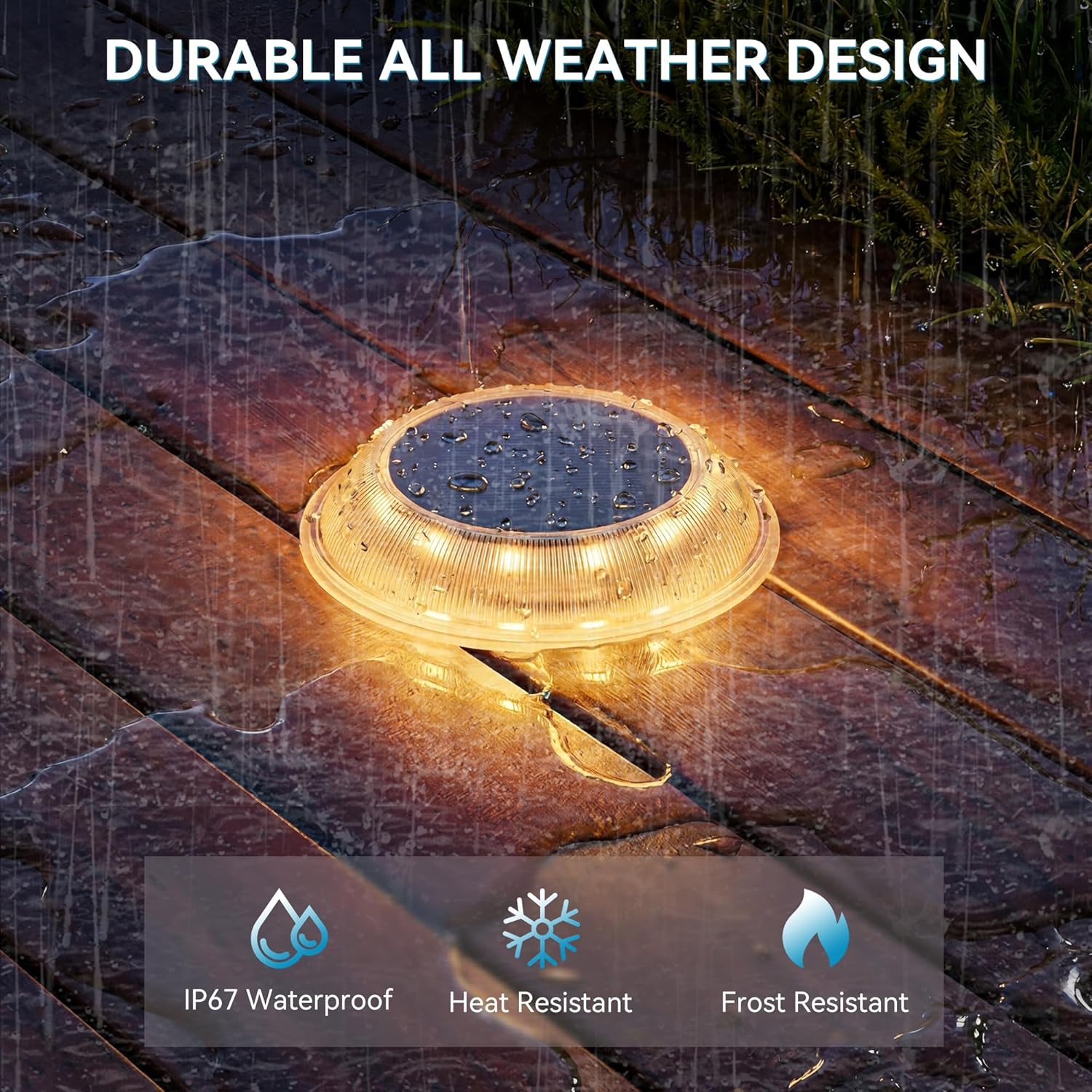 T-SUN Solar Dock Lights Driveway Deck Lights, 3 Color Modes Solar Powered Outdoor Waterproof LED Driveway Marker Lights for Step, Pathway, Sidewalk, Garden, Stair, Yard(6 Packs)