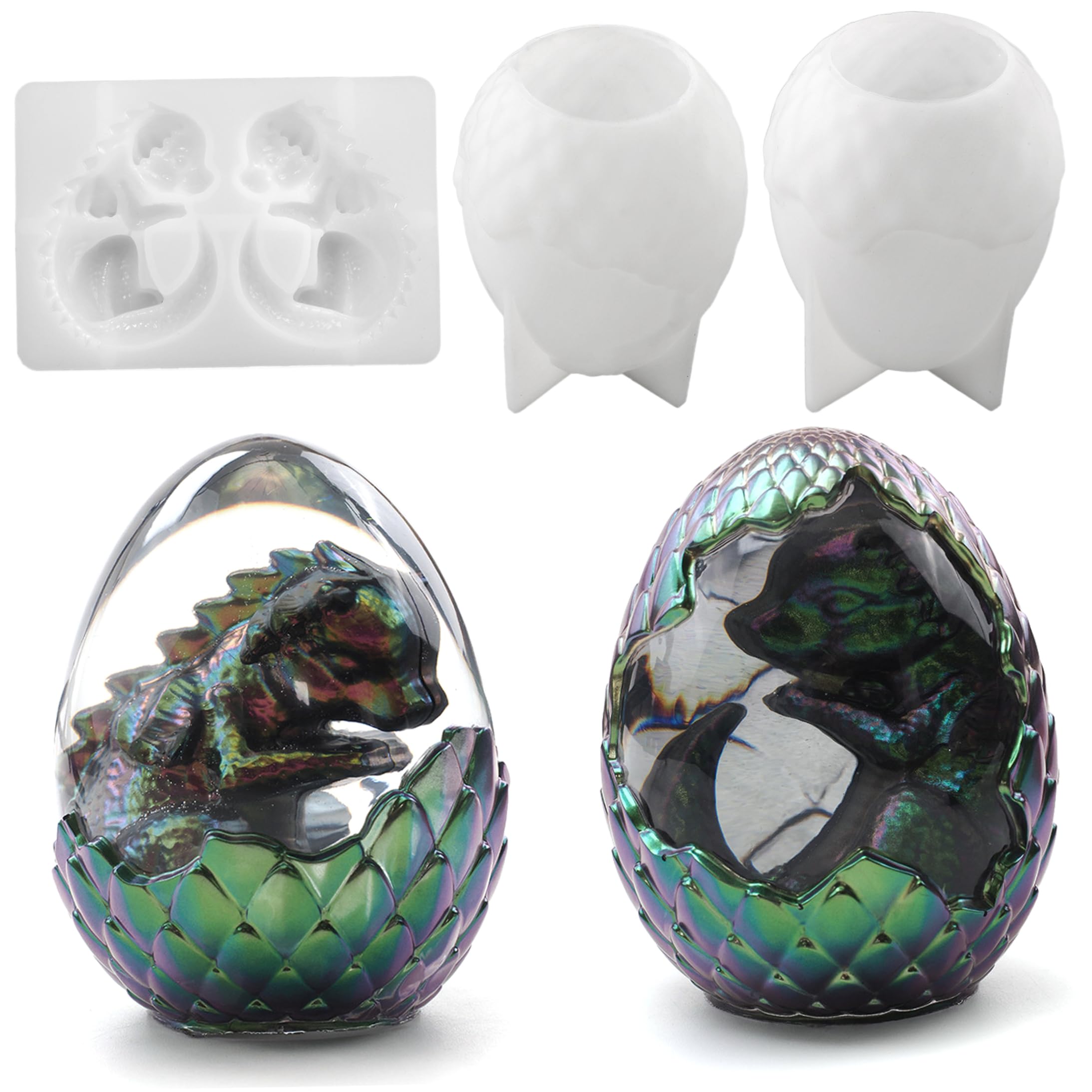 Dragon Egg, 3pcs Dragon Egg & Dinosaur Silicone Molds, Mirror Silicone Resin Casting Molds for DIY Crafts & Home Decor