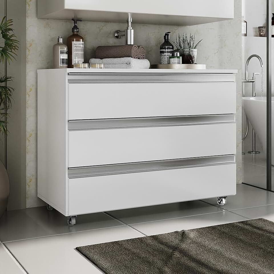 Gabinete Joia 80cm 03 Gavetas Branco Inteiro