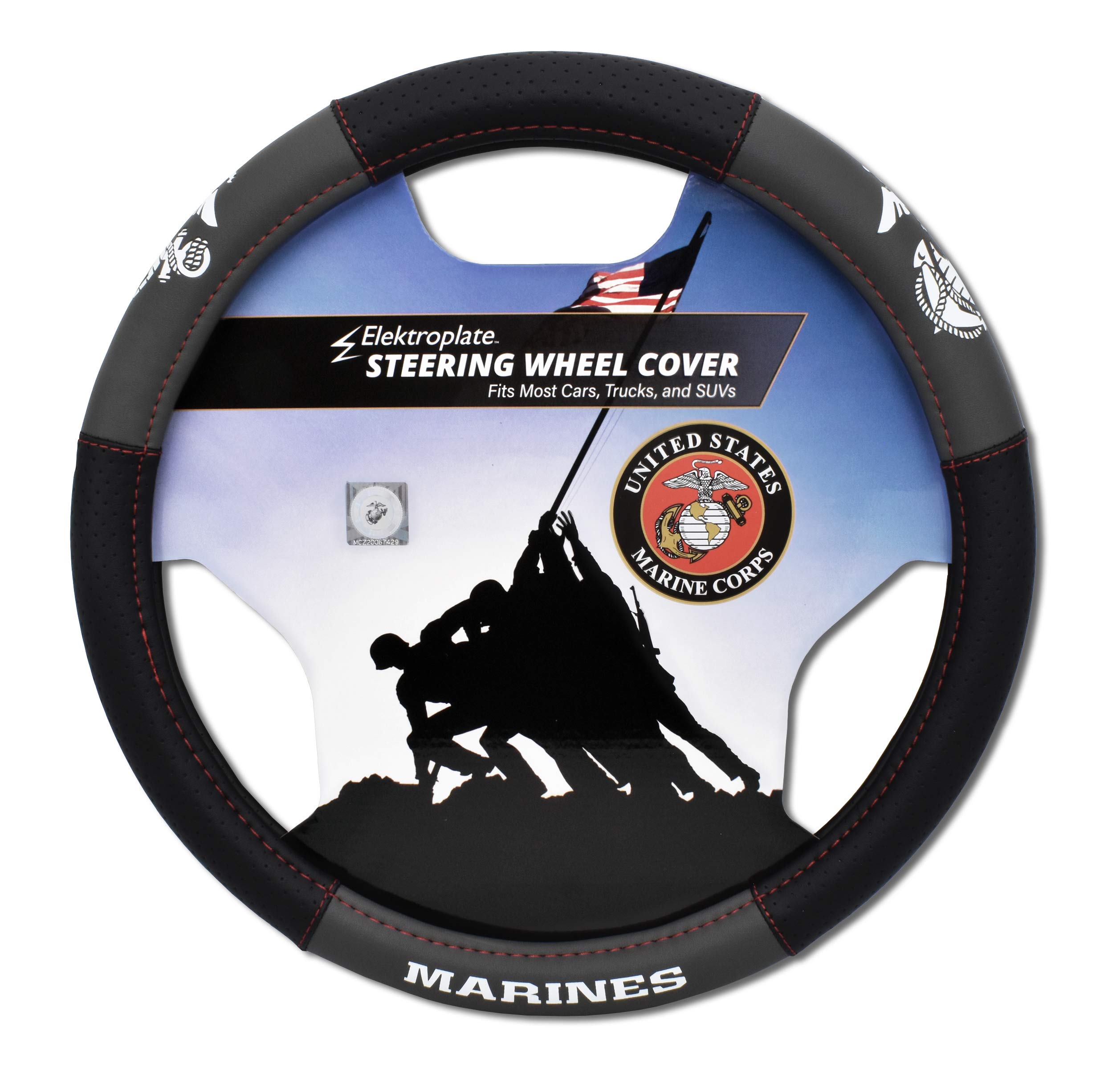 ElektroplateElektroplate US Marines Premium Steering Wheel Cover - Medium, Fits Mid-Size SUVs and Trucks
