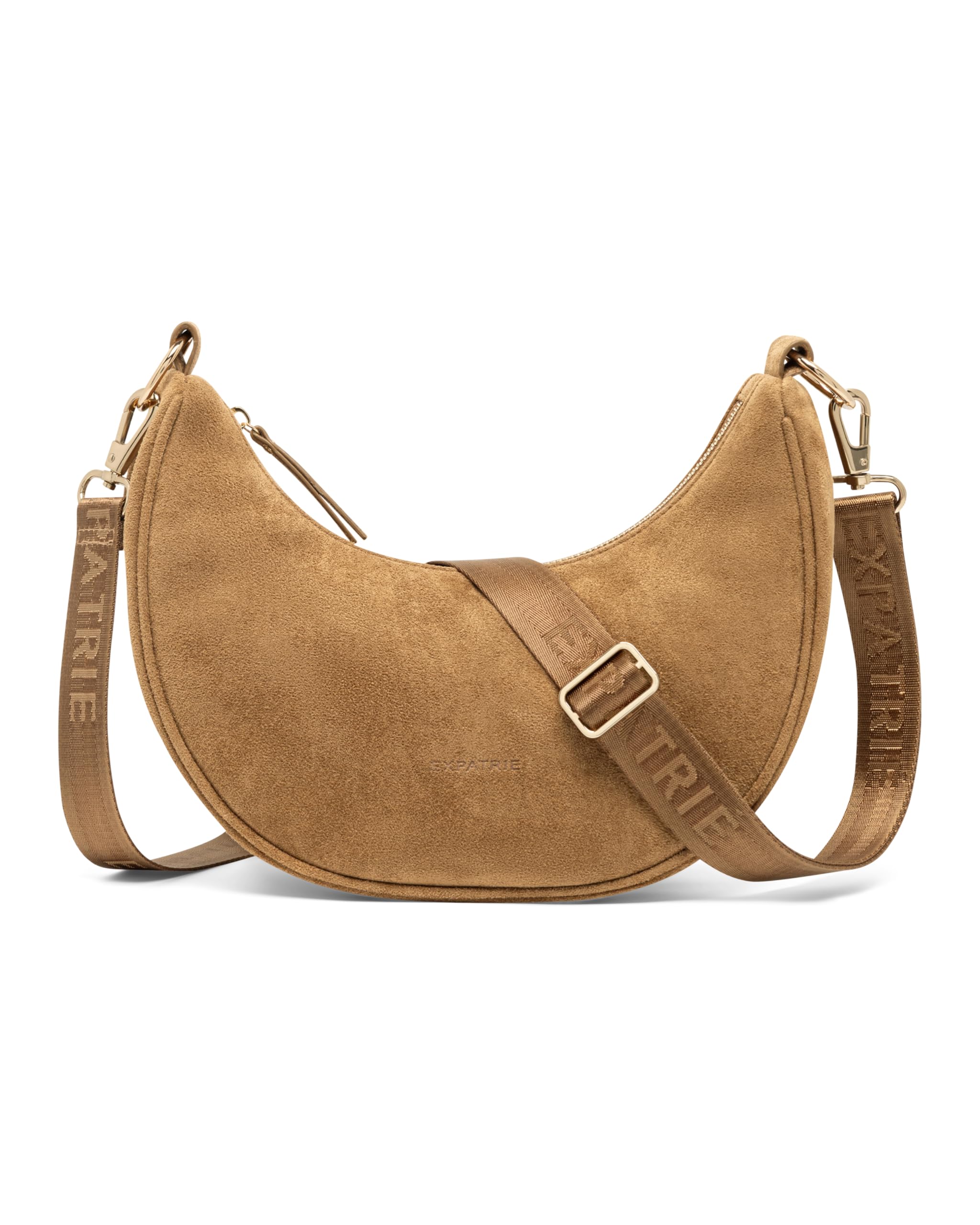 Expatrié Borsa a Tracolla Donna - Lea Small Suede - Borsa a Spalla Mezzaluna - Crossbody Moon Bag - Marsupio Rotonda in Pelle Vegana - Idrorepellente