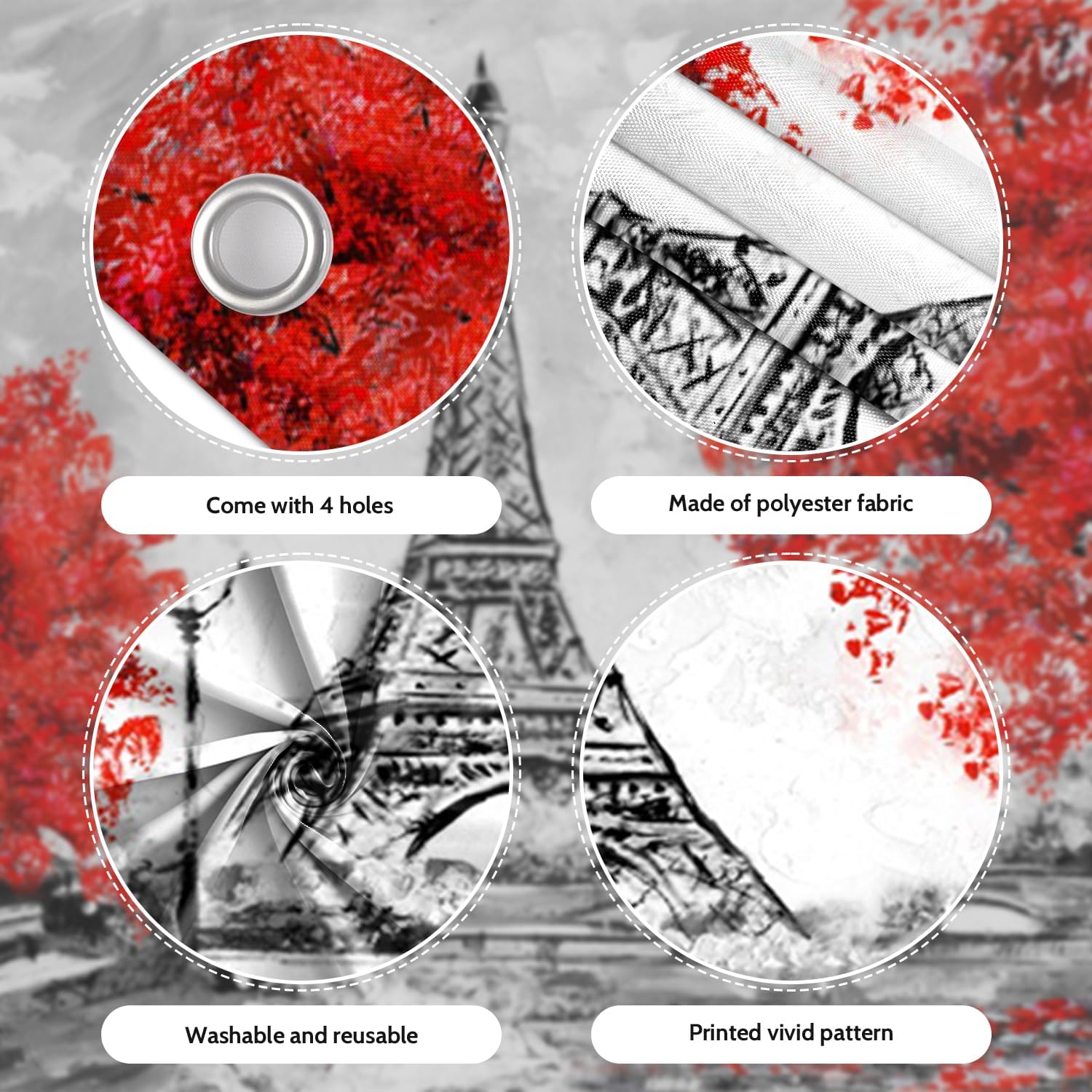 7x8ft France Eiffel Tower Garage Door Decor Black White Paris European City Landscape Red Maple Leaves Tree Garage Decorative Romantic Wedding Photo Wallpaper Props