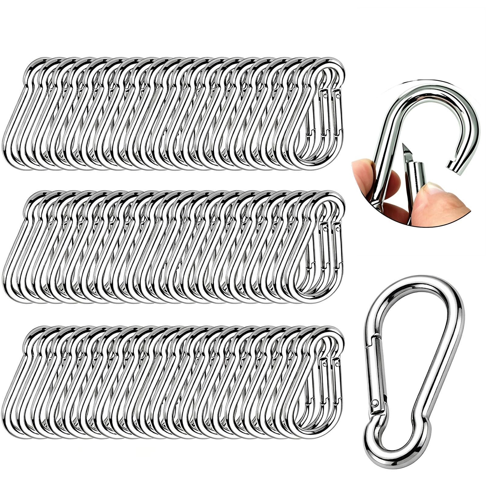 60Pcs M6 Carabiner Clip Heavy Duty D Ring Camping Clips