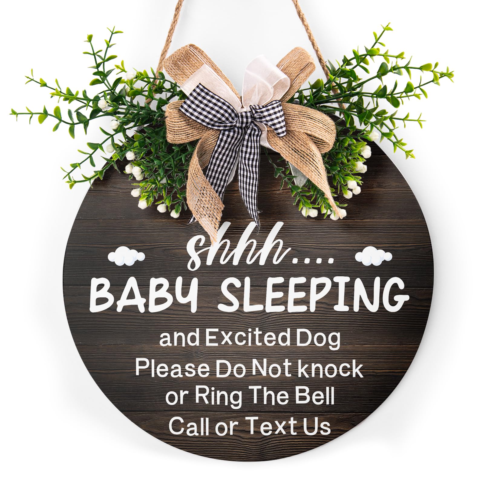 Baby Sleeping Sign for Front Door 12"x12" Please Do Not Knock Or Ring The Bell Round Wooden Hanging Plaque Sign Baby Room Decor for House Porch Yard Garden