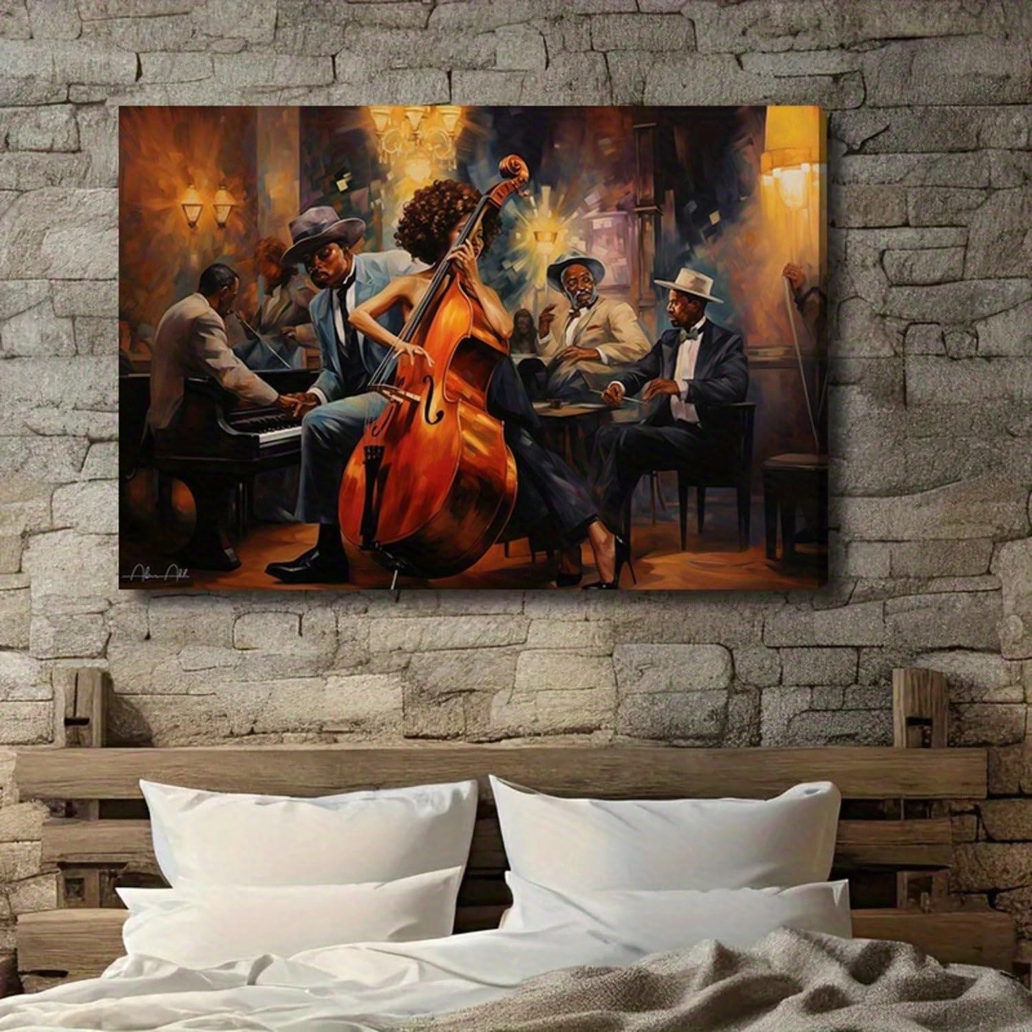 AIHNBF Jazz Band Musica Tela Tela Impressionista Musicista Elegante Decorazione per Salotto Bar Ufficio Splendida Opera Artistica 80x120 cm