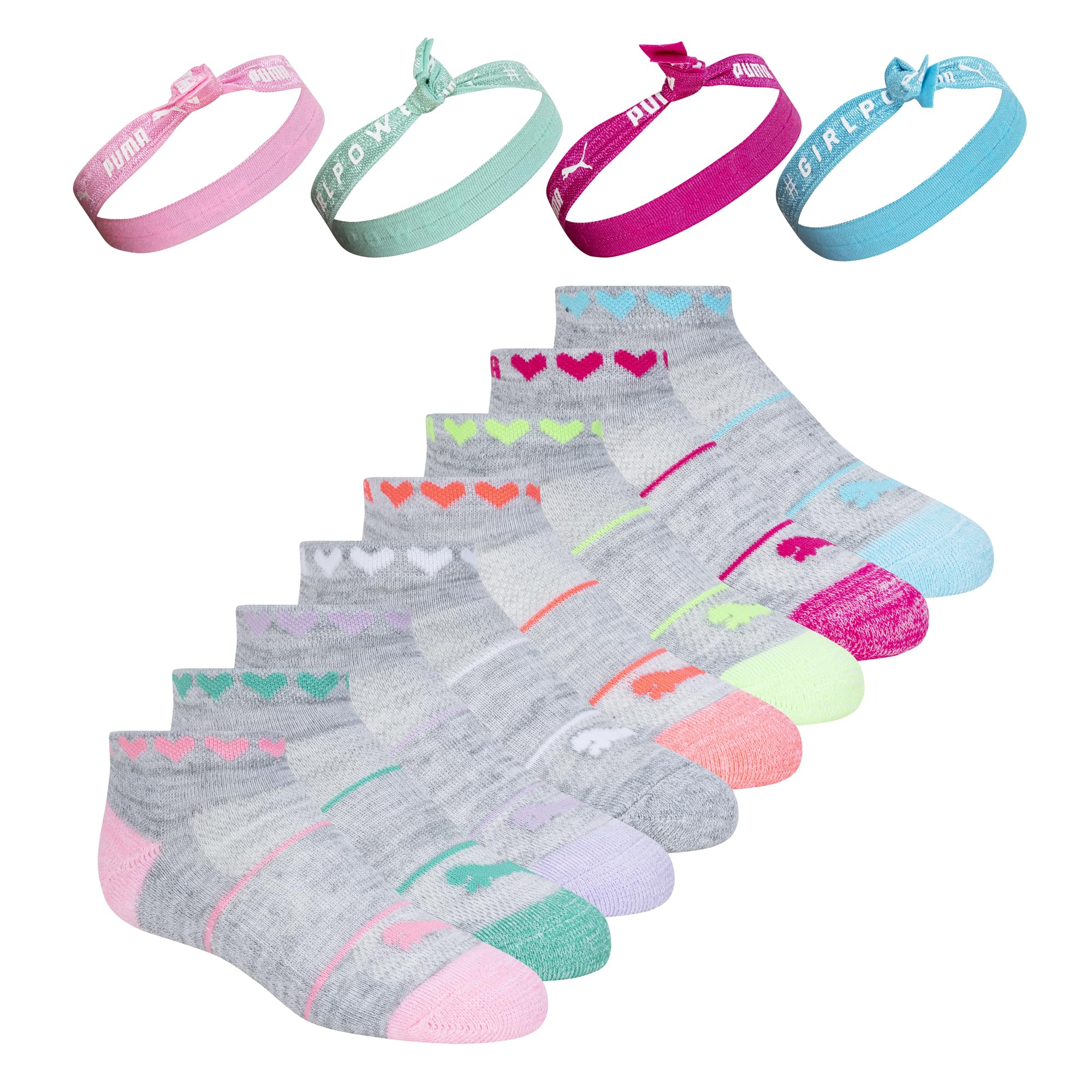 girls 8 Pack Low Cut Socks + Hair Ties