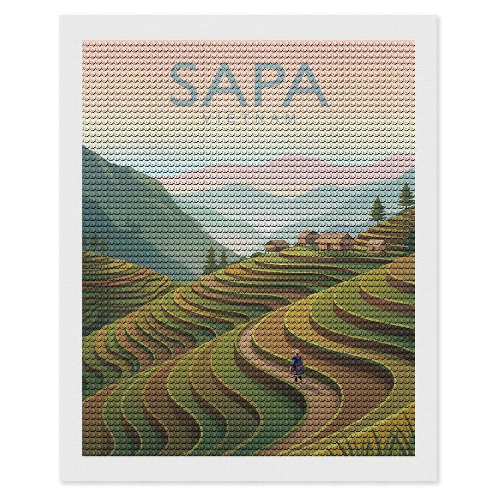 Junmoney Sapa Vietnam Rice Terraces Diamond Art Canvas 16"x20", Easy to Follow Symbols, Finish and Display, Fun Craft Experience, Aesthetic Room Decor