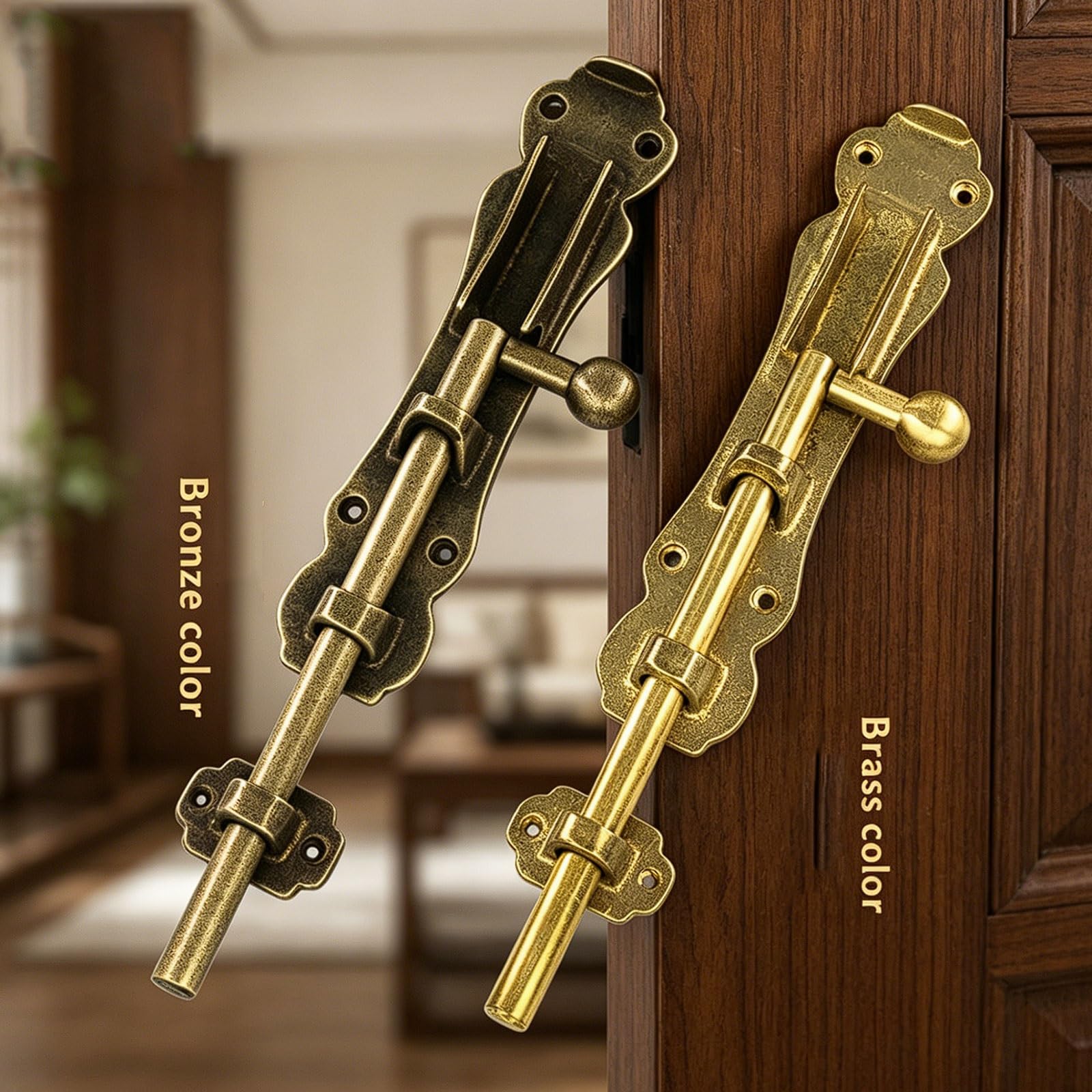 Catenaccio a pavimento in ottone massiccio, chiavistello pesante per cancello in legno, tettoia, armadio, finitura bronzo, viti incluse chiavistelli per porte(9mm*300mm)