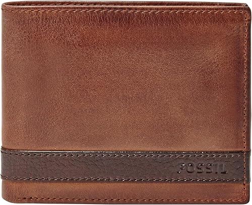 Fossil Billetera plegable de cuero para hombre con ventana abatible para identificación
