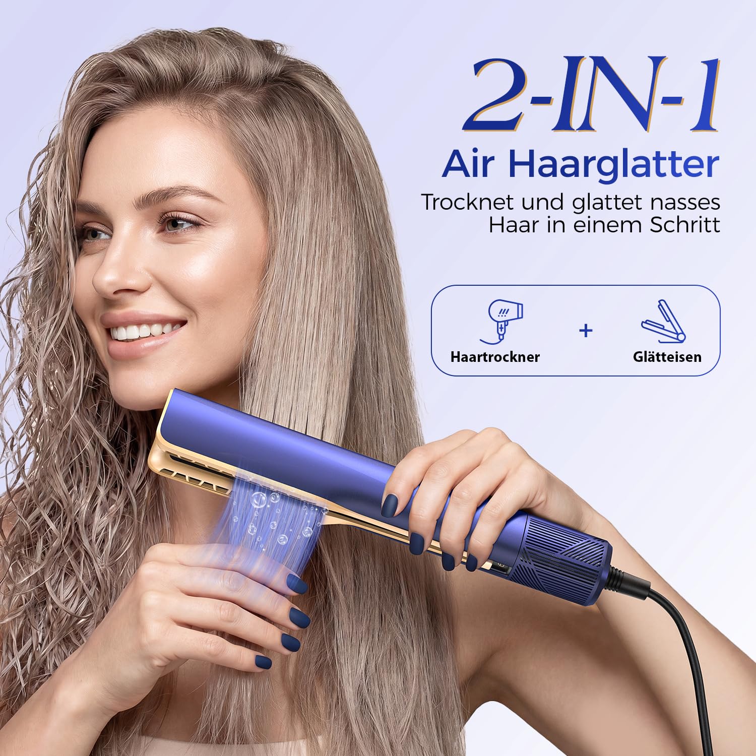 BESTOPE PRO Air Haarglätter 2 in 1, Airstraight Glätteisen, Nass-zu-Trocken | 110.000 U/min | 4 Temperaturstufen bis 160 °C | 3 Luftstromstufen | Kaltluftmodus | 200 Mio. negative Ionen für weniger Frizz
