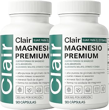 Clair Magnesio Premium, Clair Magnesio, 4 Types of Magnesium, Suplemento de alta absorcion, Ingredientes sin OGM, Sin Gluten ni SOJA, Apto para veganos, 90 CAPSULAS 2pc