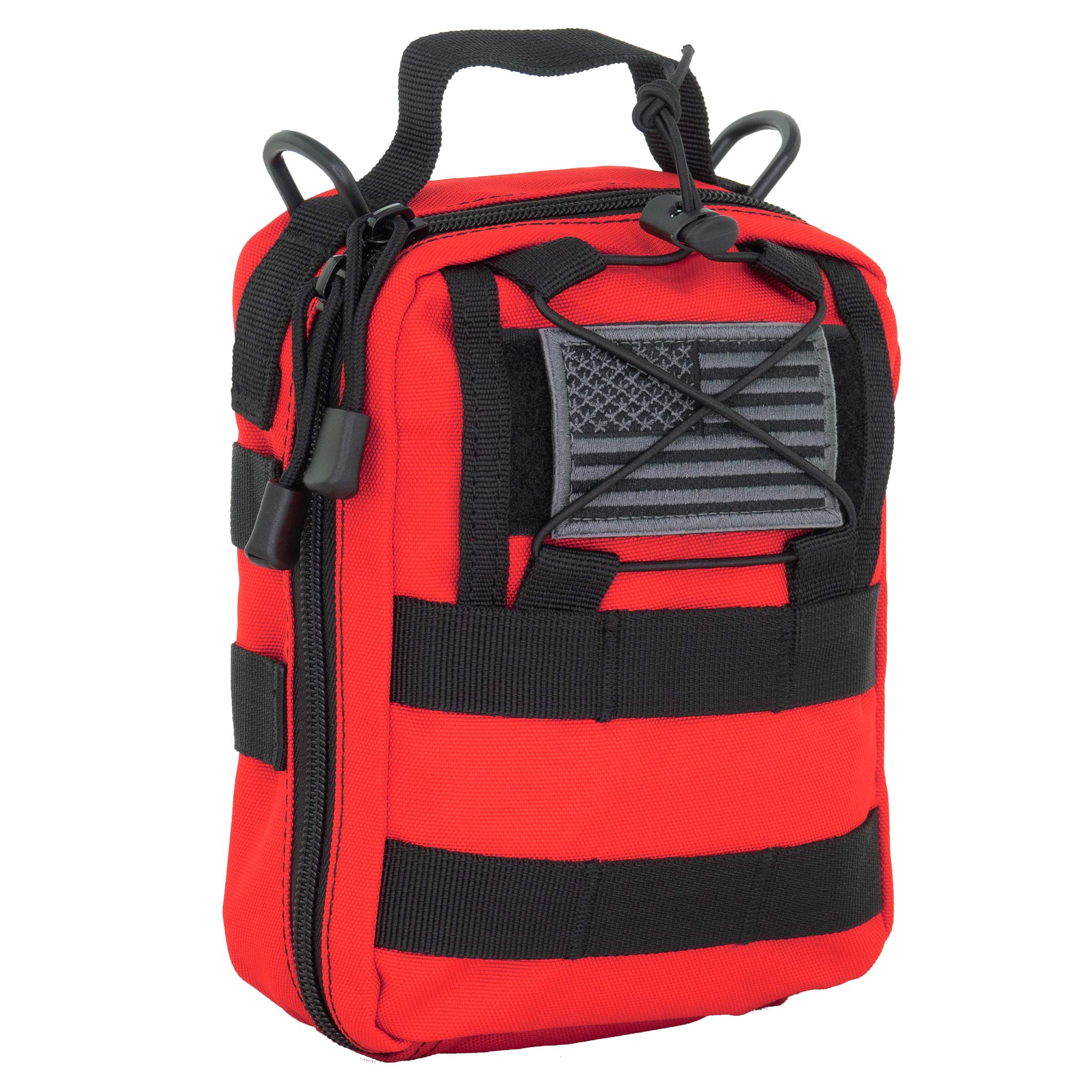 LINE2design First Aid (Ifak) Pouch EMS Bag - EMT Emergency Medical Trauma Pack Bags Tactical EDC Rescue Utility Gear IFAK Bags for Hiking Gunshot Stop Bleeding Includes USA Patch - Red