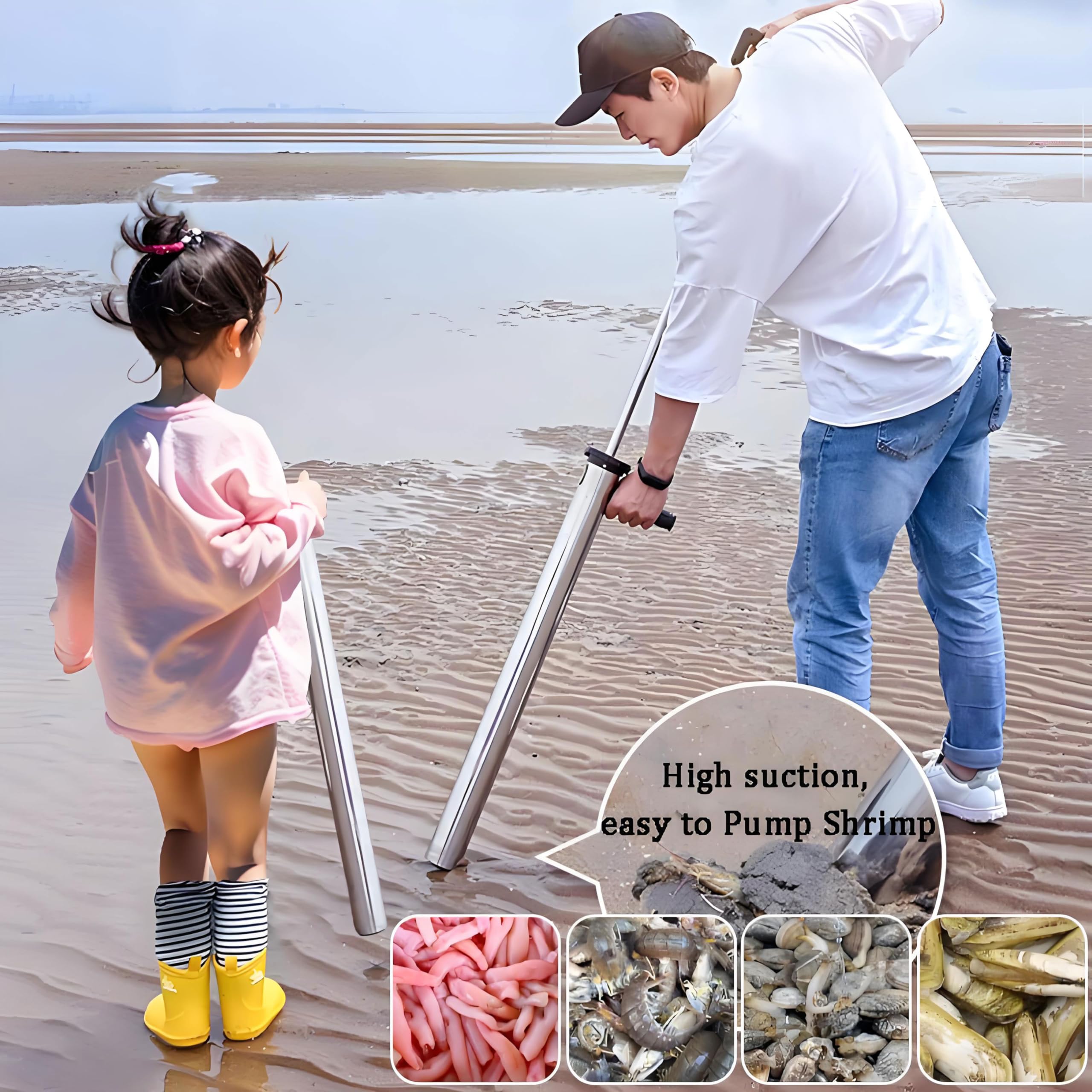 Mantis and Ghost Shrimp Pump, Easy to Carry Beach Artifact, Shrimp Extractor Clam Pump Gun, Seafood Catching Device Stainless Steel Catching Tool (large size-92)