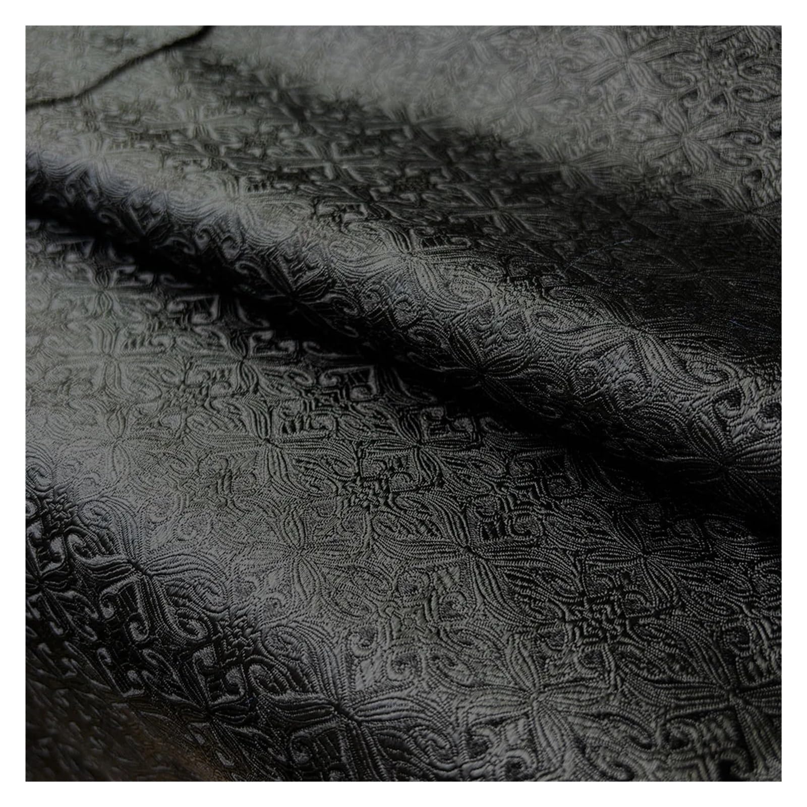Satin Fabric Silk Satin Brocade Jacquard Fabric Vintage Floral Vein for Craft(Black)