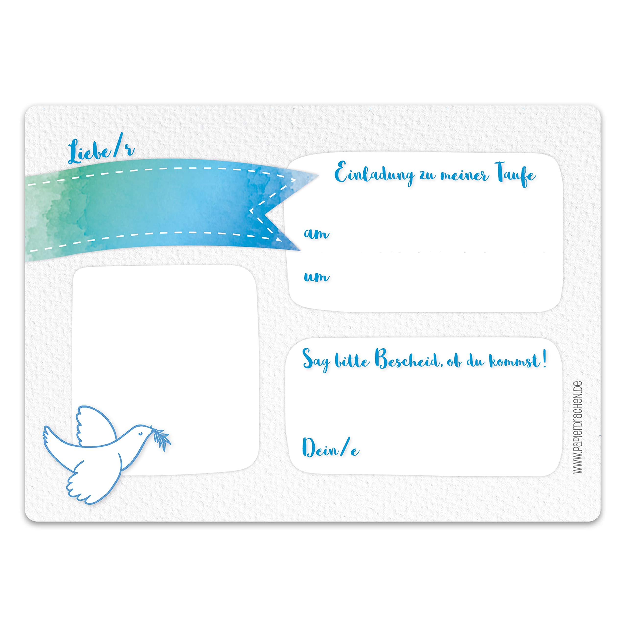 Papierdrachen 12 Christening Invitation Cards, Dove Watercolour Blue, Invitation to Holy Christening for Girls and Boys - Image 4