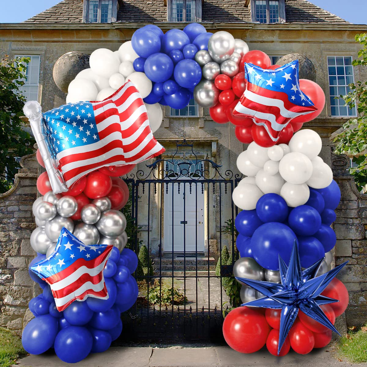 4th of July Blue Balloon Garland Kit with 137pcs Deep Blue Red White Sliver Balloons for Independence Day Memorial Day Patriotic America Theme Party