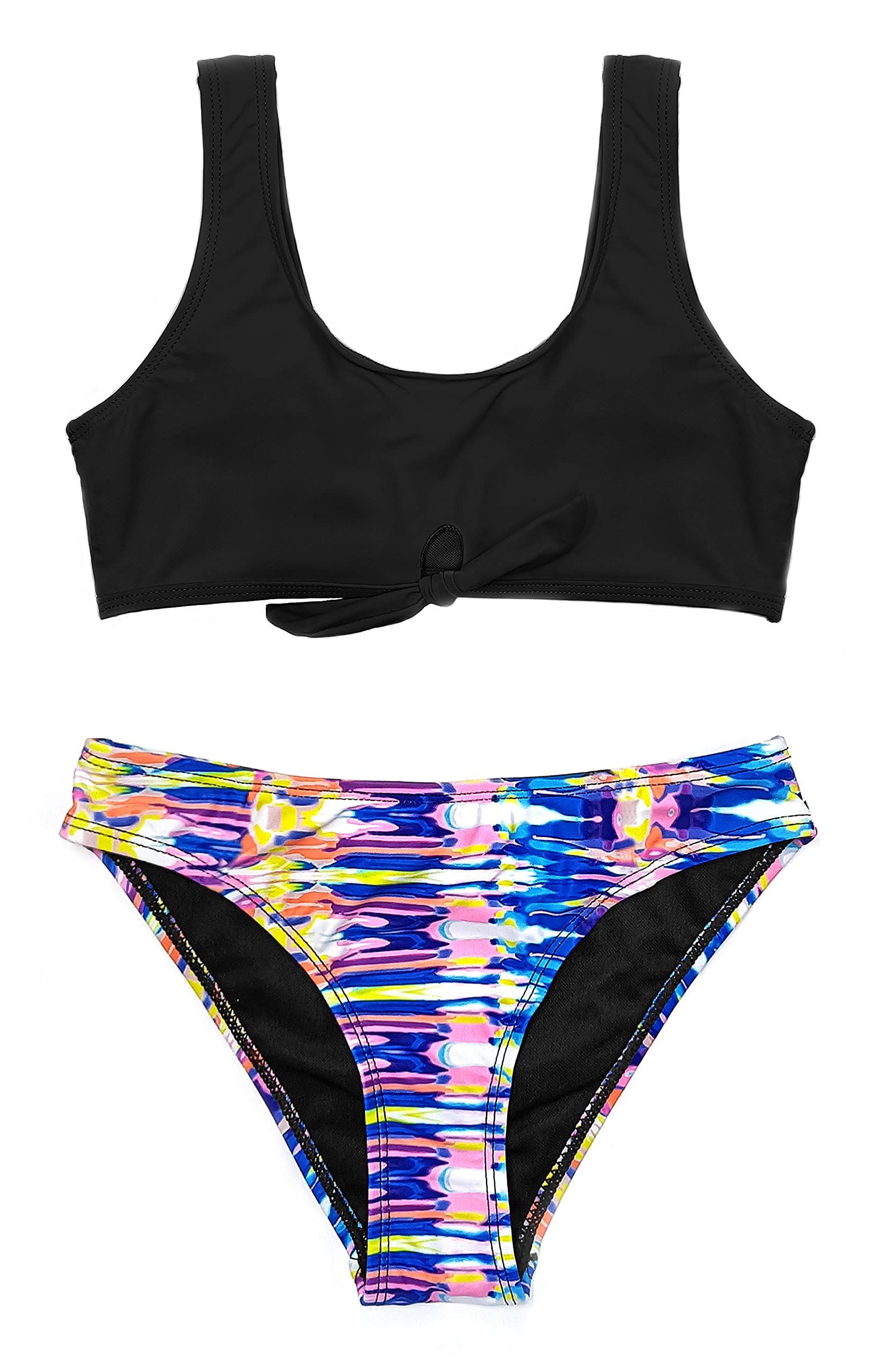 SHEKINI Trajes de Baño de Dos Piezas para Niñas con Deportivo Top de Bikini Ropa de Playa con Impresión Triángulo Bikini Bottom para 6-14 Años