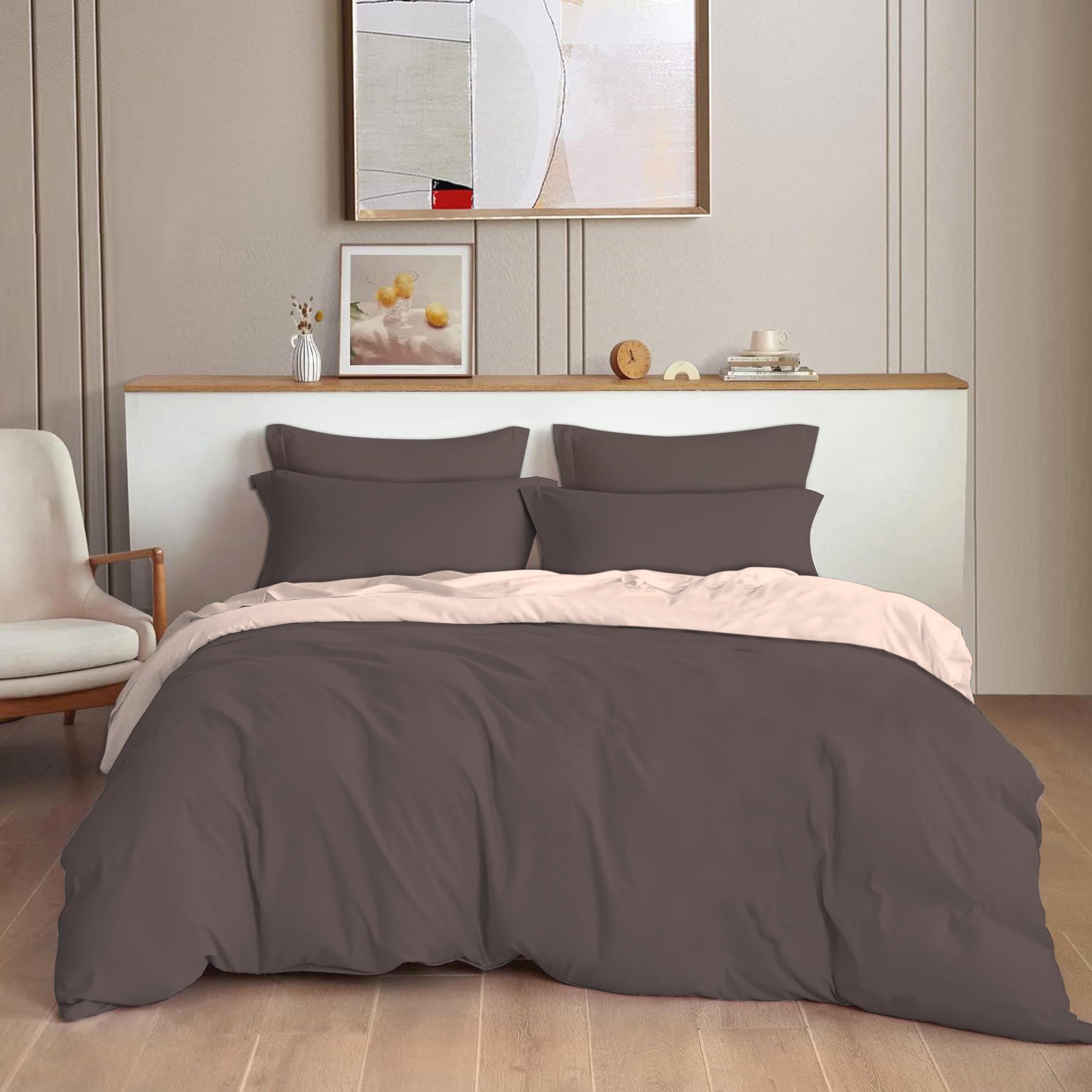 THE HOME STYLE 300TC Plain Solid Glace Cotton King Size Duvet Cover II Razai II Quilt Cover for Double Bed with Zipper Closure II 140 GSM (90x100 Inch, Plain, Warm Espresso)