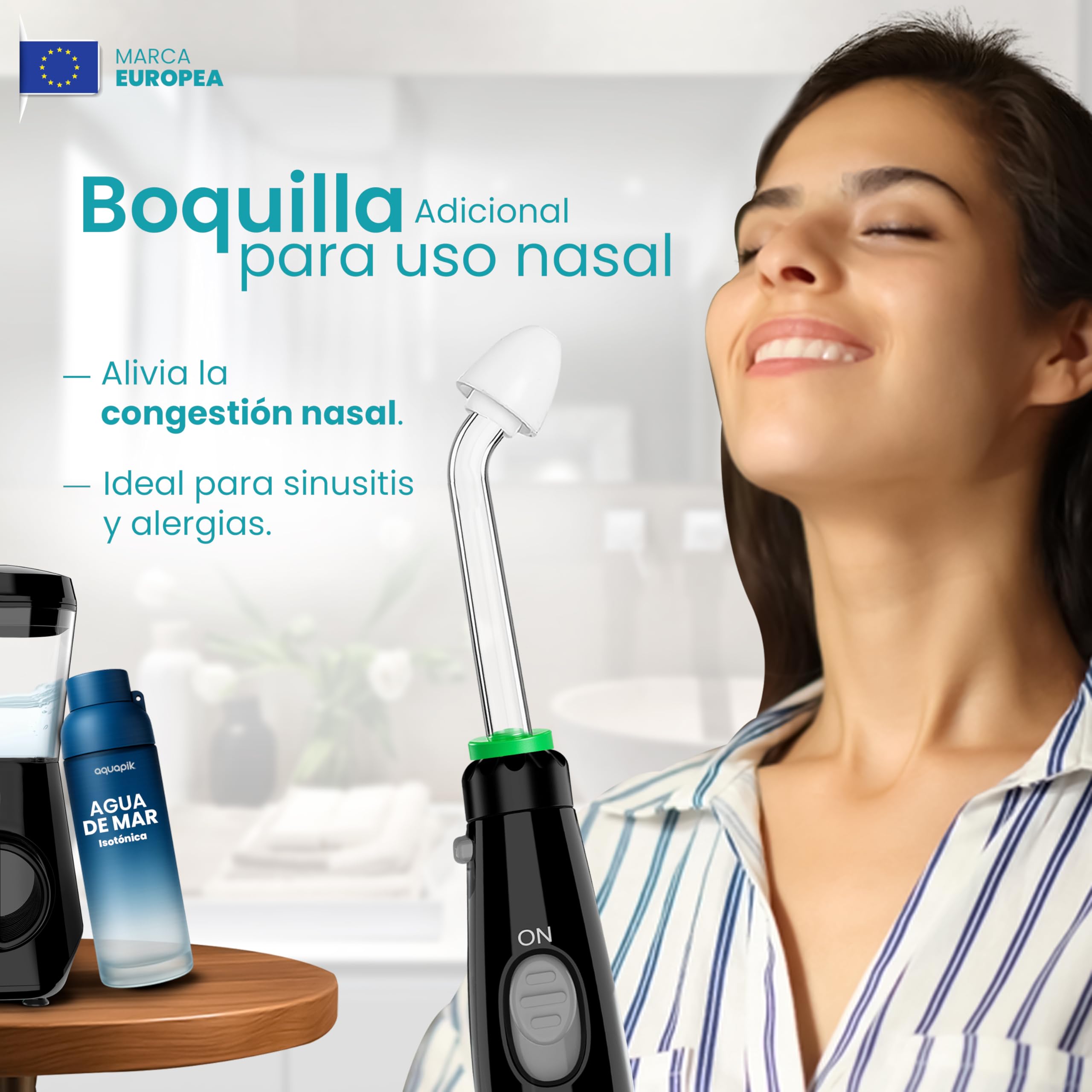 Aquapik® ADVANCED irygator do jamy ustnej, idealny do ortodoncji, implantów i wrażliwych dziąseł, zestaw wybielający + 8 ust, 10 poziomów ciśnienia, zalecany przez dentystów (czarny)