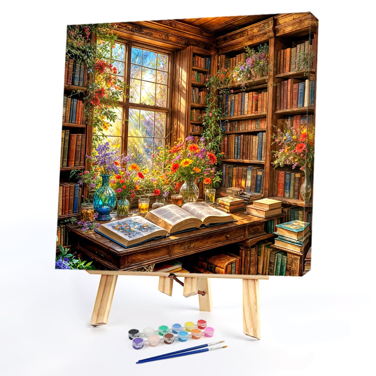 POETRYDRAW DIY Study Paint by Numbers Oil Painting Kit Drawing Paintwork on Canvas 13.65x13.65inch with Frame Canvas Oil Painting Number Painting for Beginners Adults Gift Home Wall Decor (Study)