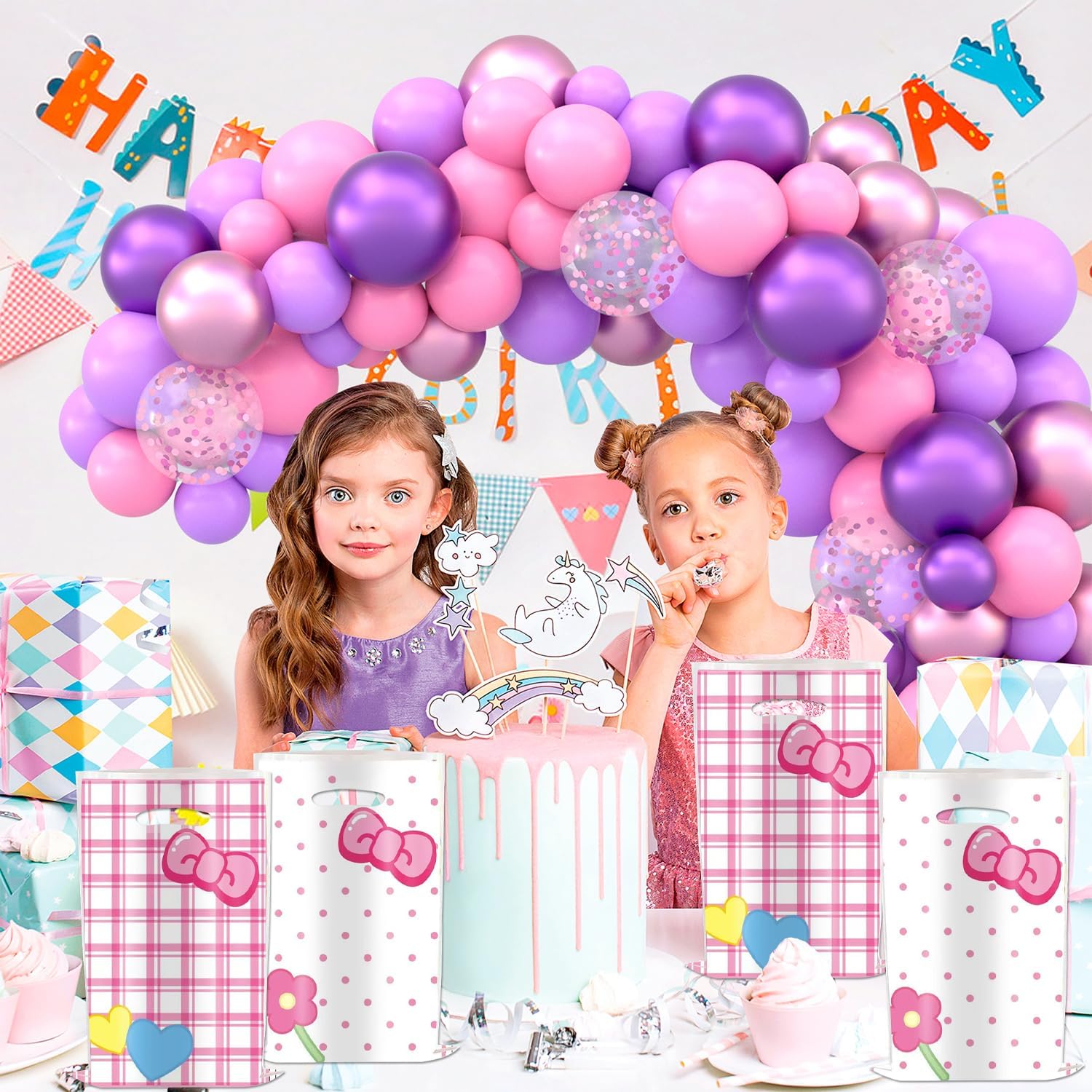 30Pcs Cat Birthday Party Decorations Pink Themed Supplies Pink Bow Dot Gift Bags Goodie Bags for Birthday Party image 4