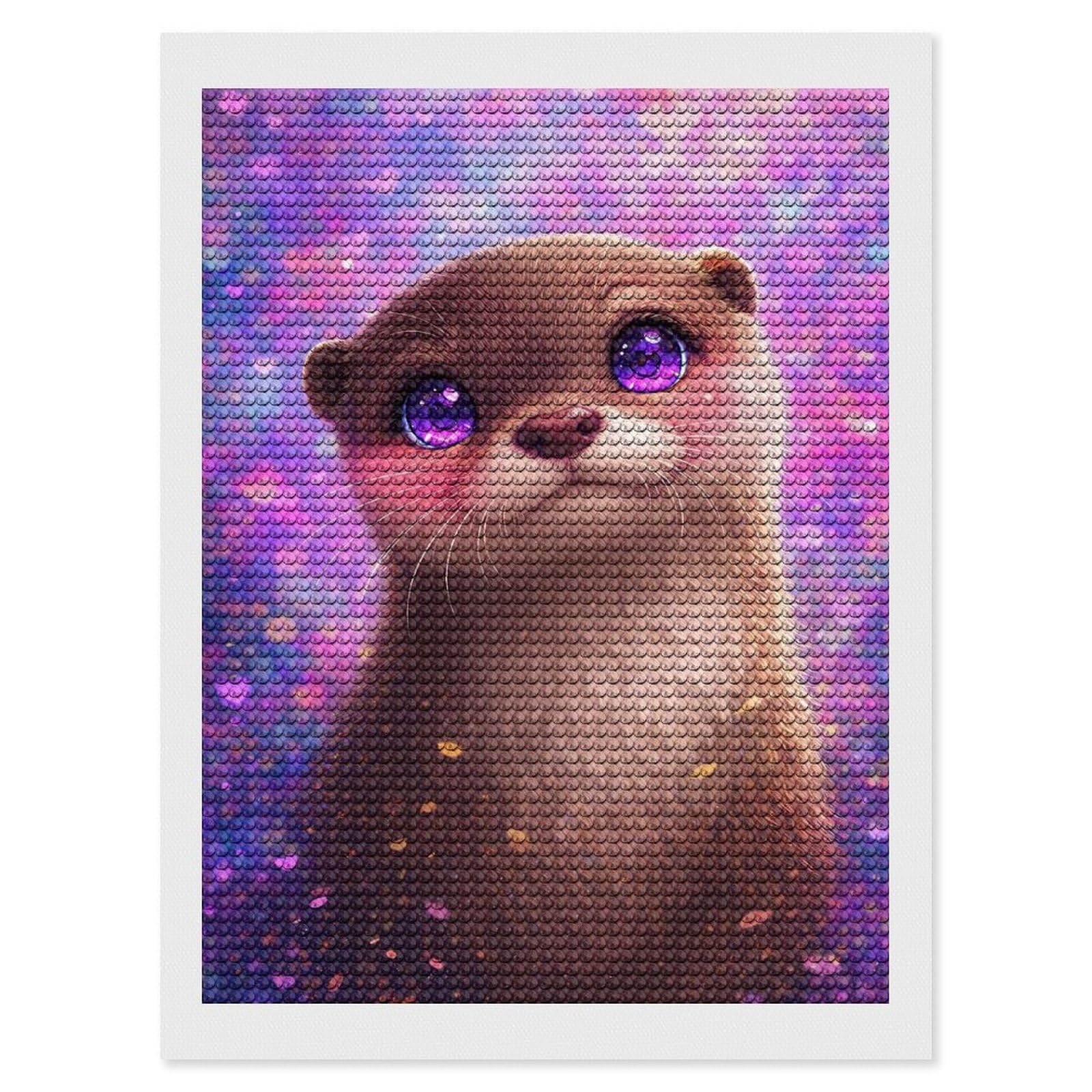 Junmoney Cute Otter with Big Purple Eyes Diamond Painting Set 12"x16", Neat Printed Canvas, with Tool Kit, Bedroom Decor, Gift Idea, Complete Accessories