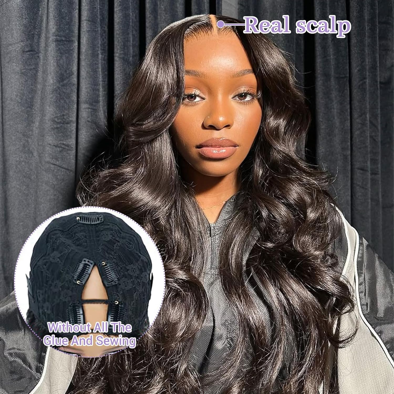 Body Wave V Part Wig Human Hair Glueless Clip In 100% Real Human Hair V-part Wigs No Glue No Sew In Upgrade U Part Wig For Beginners Friendly 200% Density 18 Inch