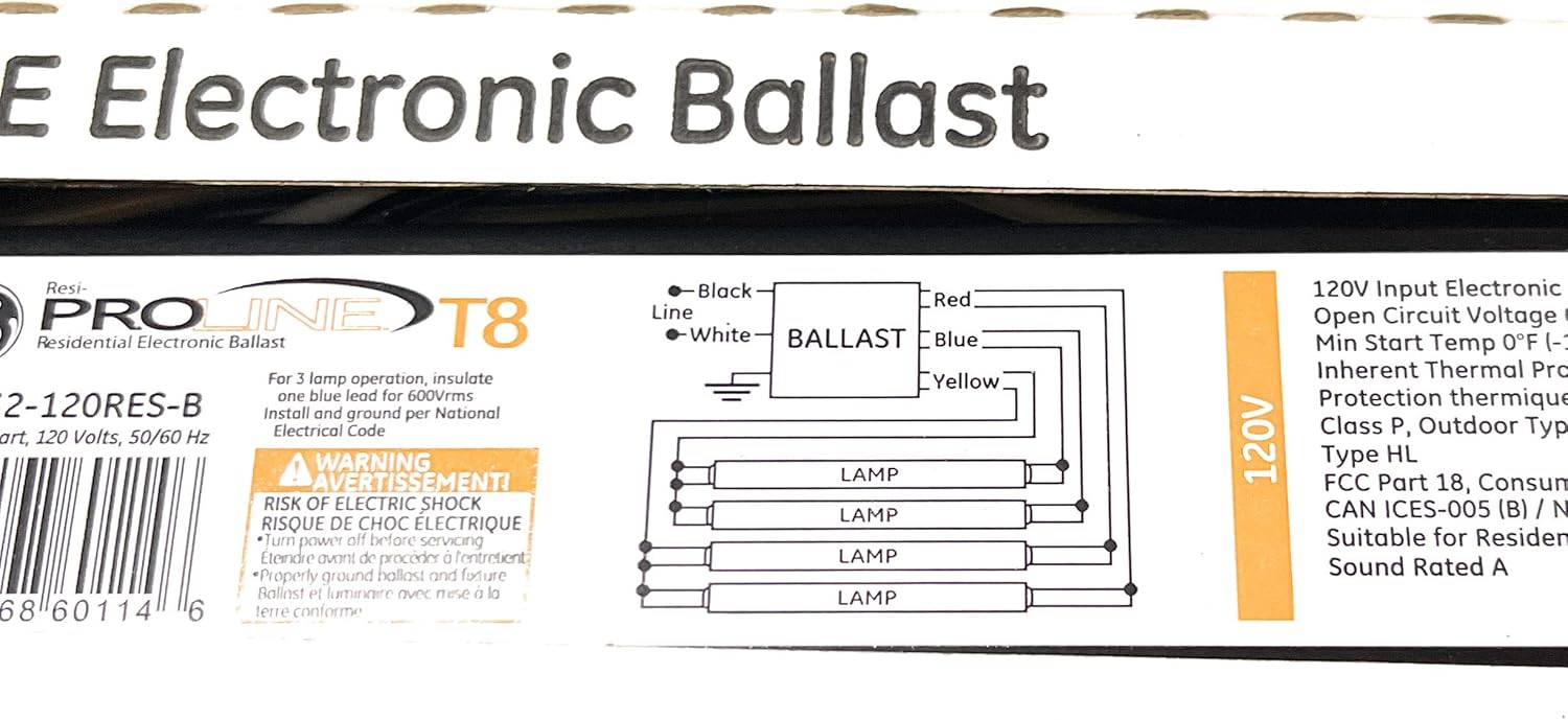 GE 120V 4-Lamp Residential Electronic Fluorescent Light Ballast Instant Start T8