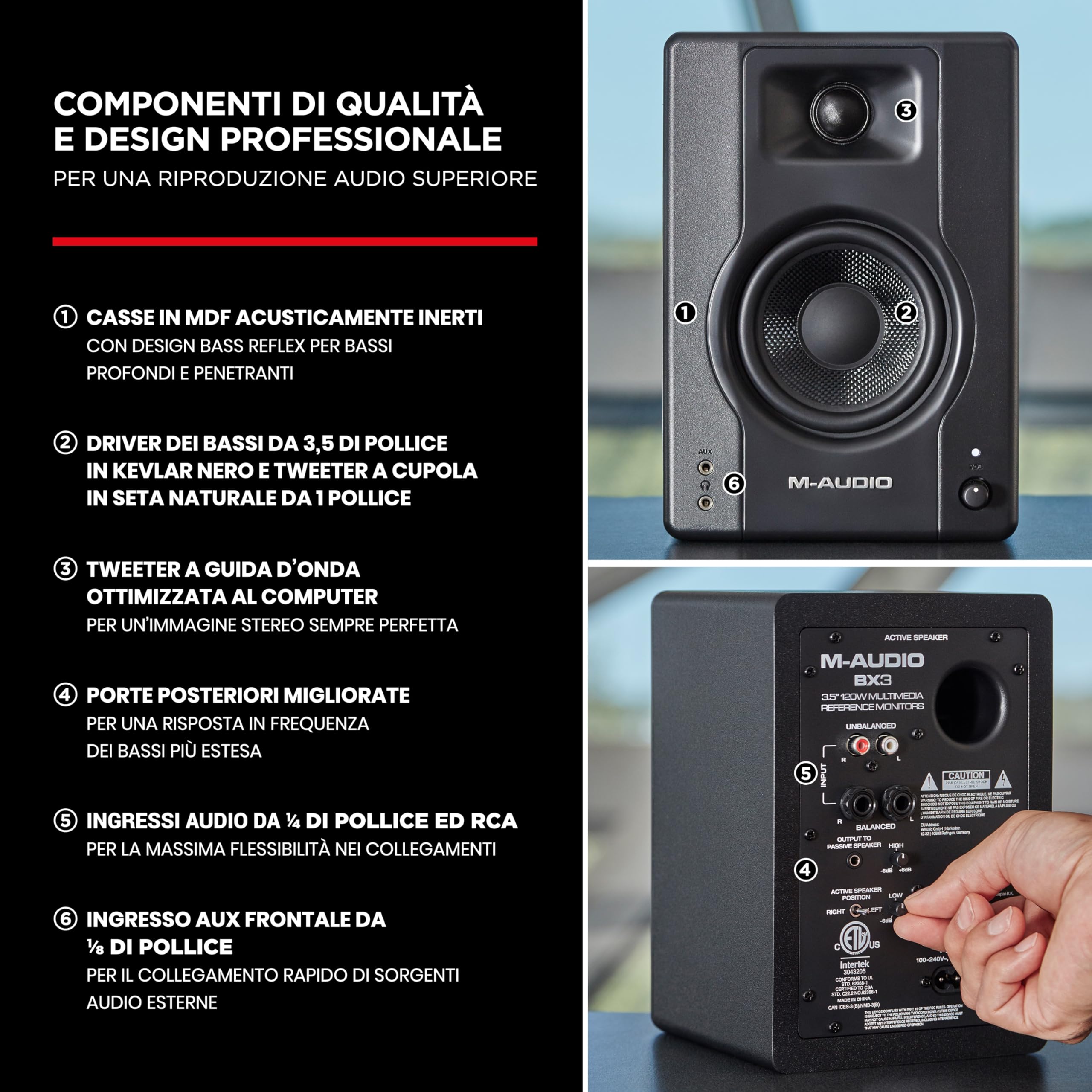 Numark Party Mix II e M-Audio BX3 - Console DJ a 2 Canali con Scheda Audio e Luci, Casse da tavolo con suono professionale - 120 W