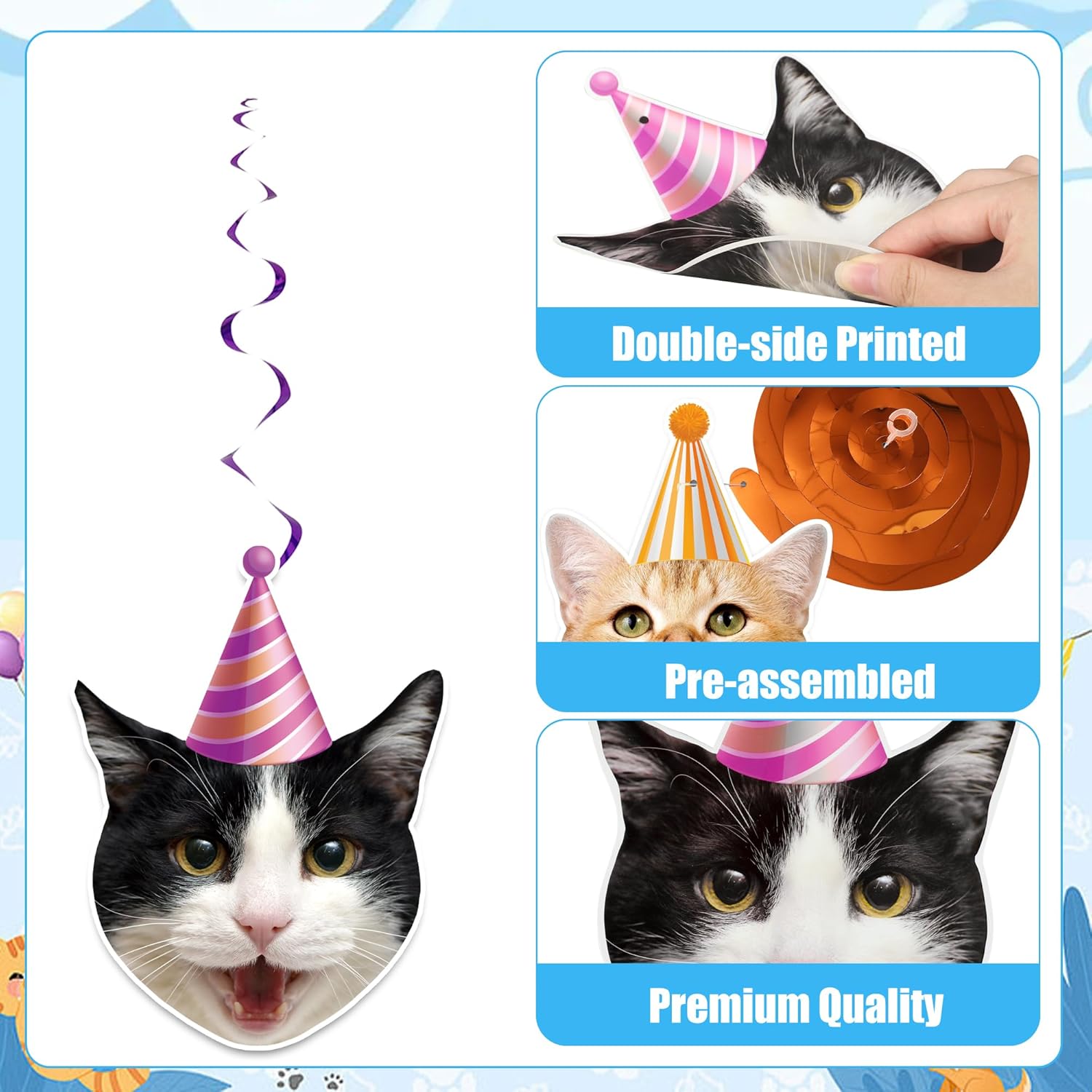 30 PCS Cat Theme Hanging Swirls Decorations Pre-Strung Kitten Birthday Party Decorations Pet Cats Hanging Cutouts Ceiling Streamers for Kids Baby Shower Cats Lovers Pet Birthday Party Decor - Image 4
