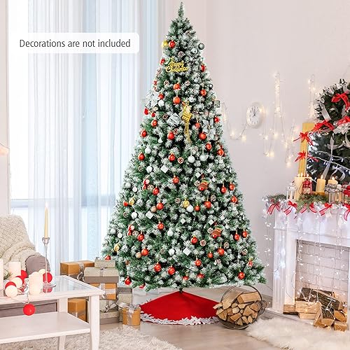 Miniatura 7 de Árbol de Navidad artificial completo de 9 pies con puntas de rama 2028, árbol de Navidad flocado con bisagras con 114 piñas de pino predecoradas,