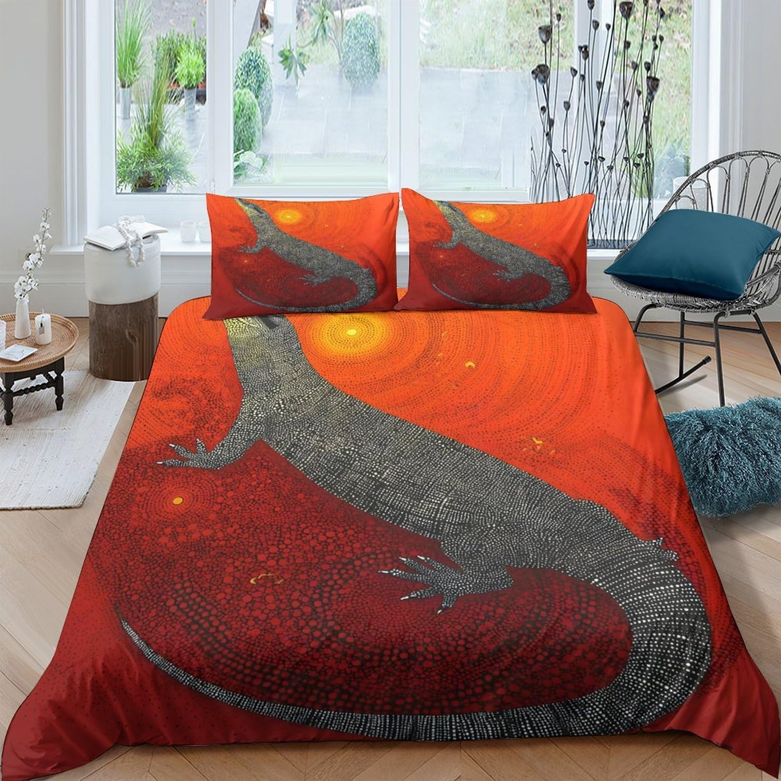 Ctjqhvkz Style-2 3D Printed Lizard Sunset Fitted Sheet Microfiber Soft Orange Gradient Mattress Cover For Bedroom Dorm Decor Single（135X200cm）
