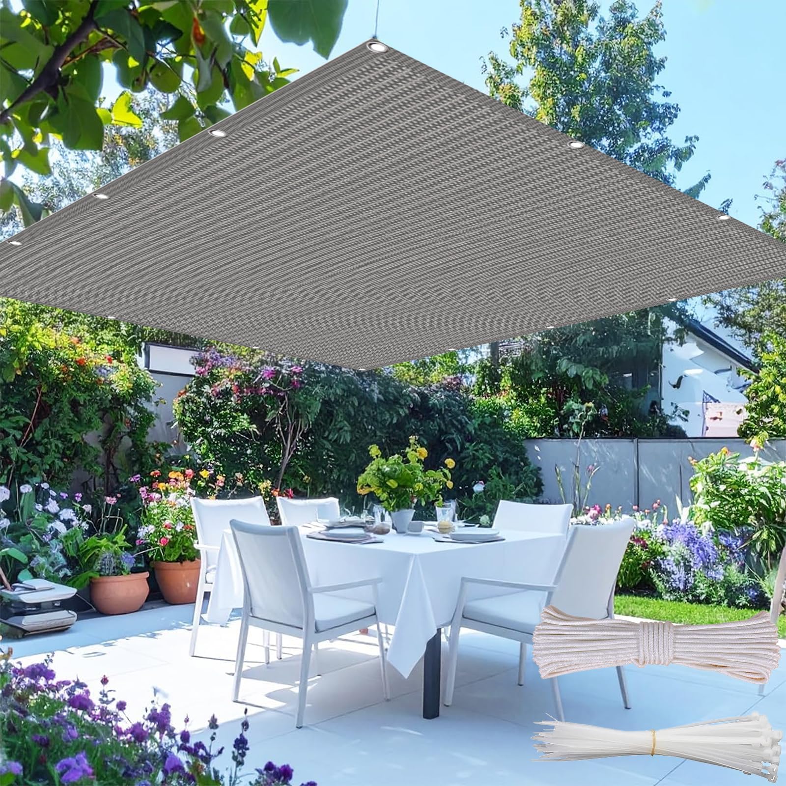Voile d'ombrage anti UV protégeant du vent avec cordes incluses pour balcon