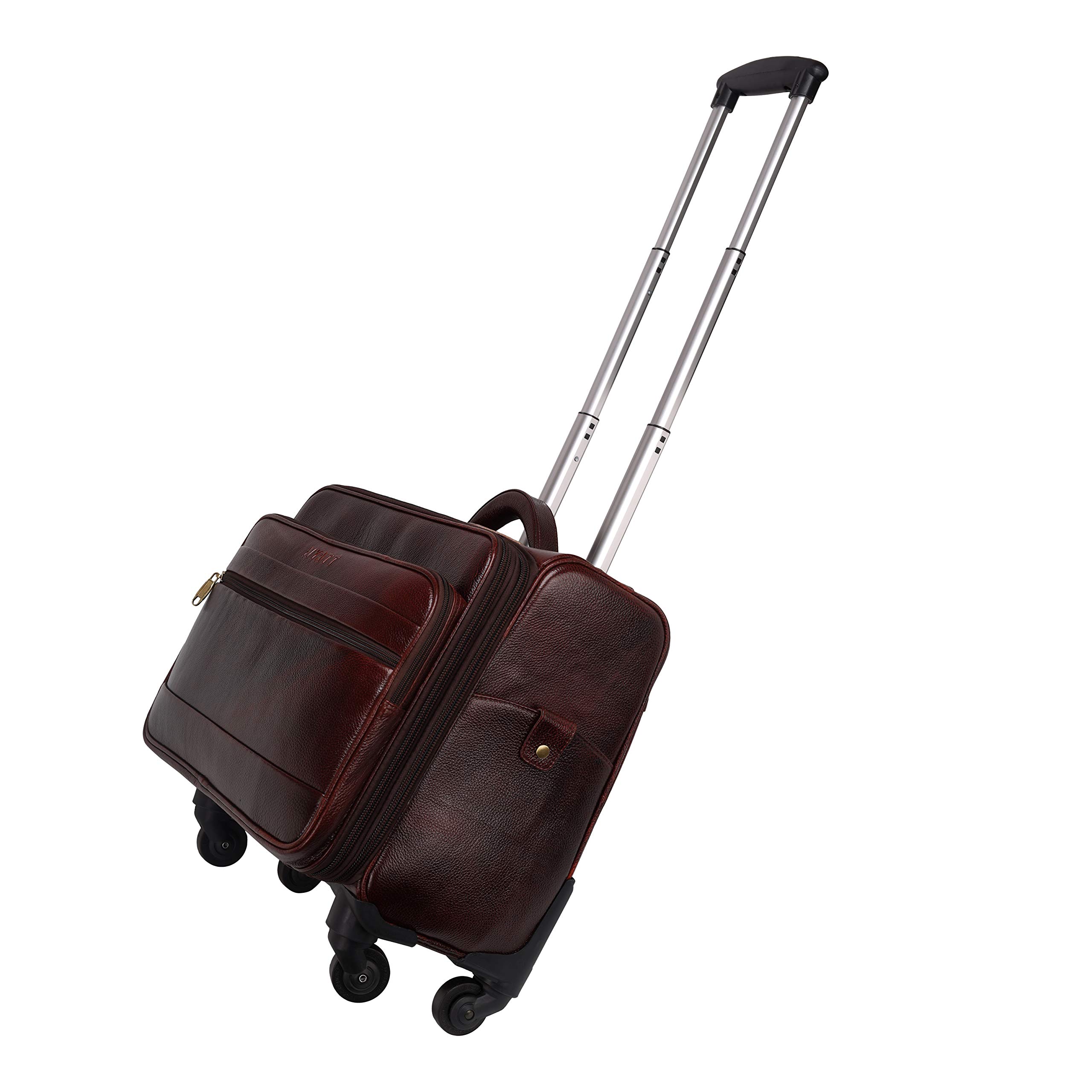 55Cm Leather Hard-Sided Spinner Laptop Suitcase Bag With 4 Wheels (Brown, 46 Liters)