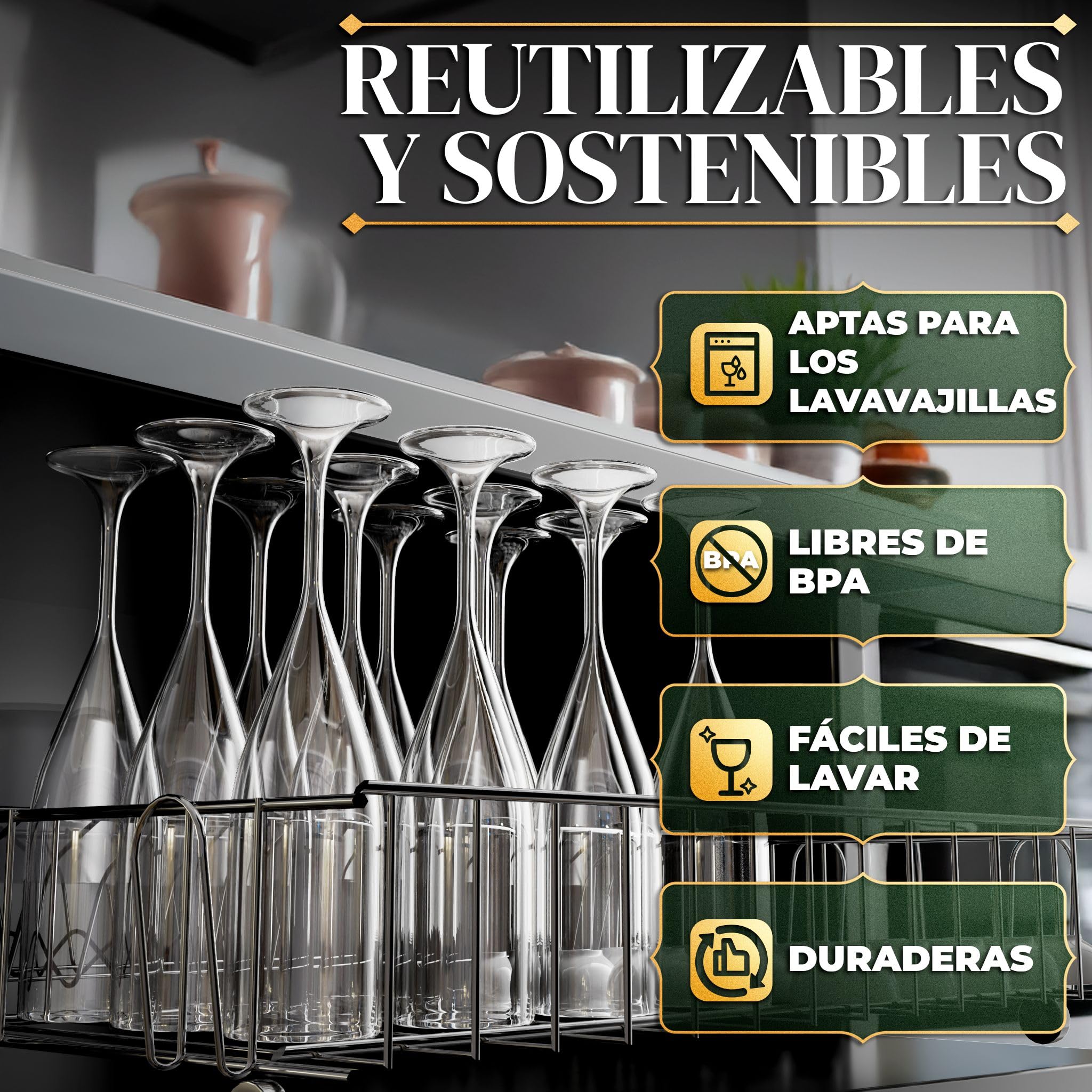 Copas de champan irrompibles, cava y vino espumoso de plastico duro Tritan reutilizables ultraresistentes - Pack 12 uds. Transparentes - copa de champagne - Plastic wine glasses - Durarero y Seguro