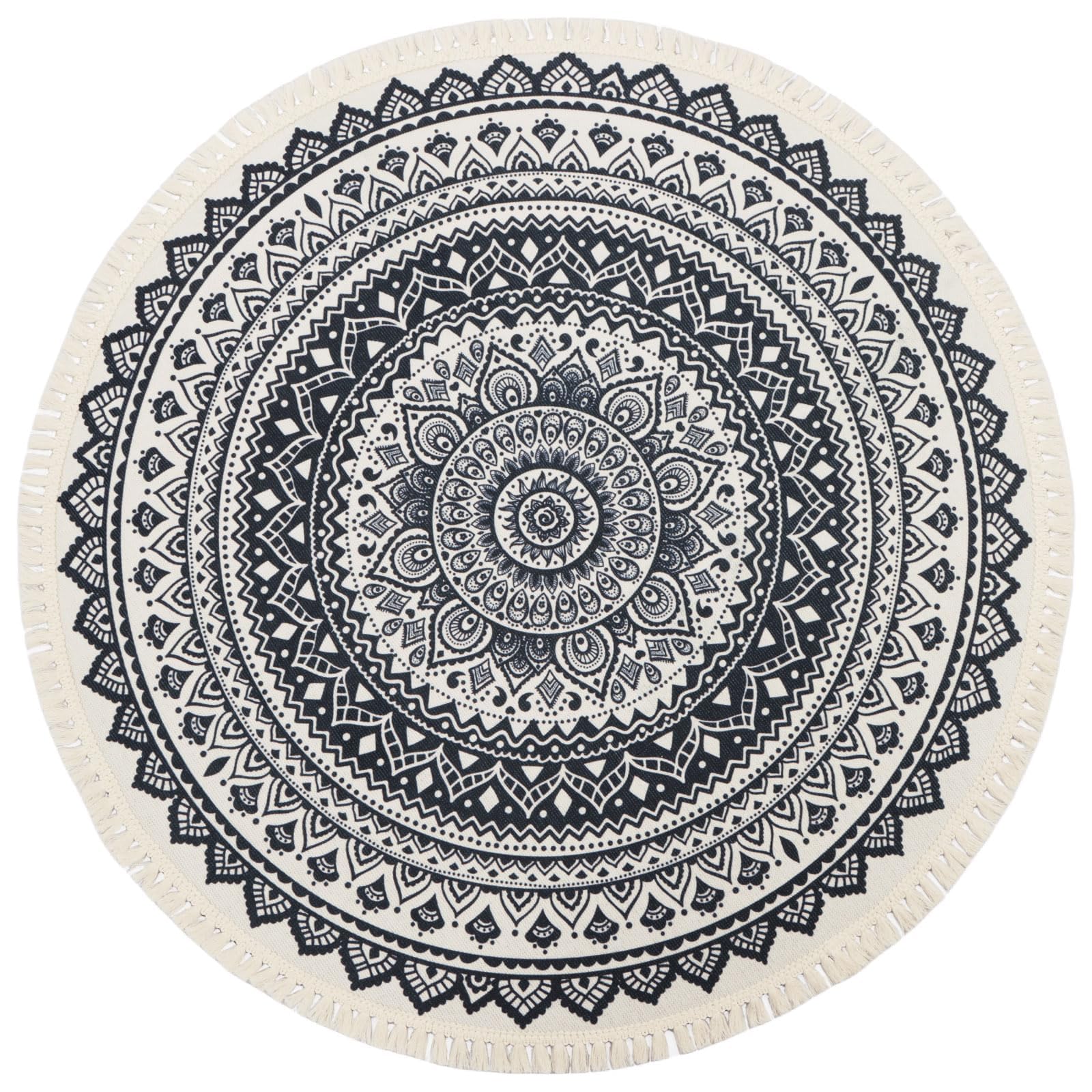 Small Round Area Rug 60 cm Short Pile Rugs with Tassel Non Slip Machine Washable Circle Bedside Carpet Grey for Bedroom Hallway Entrance Living Room 3060