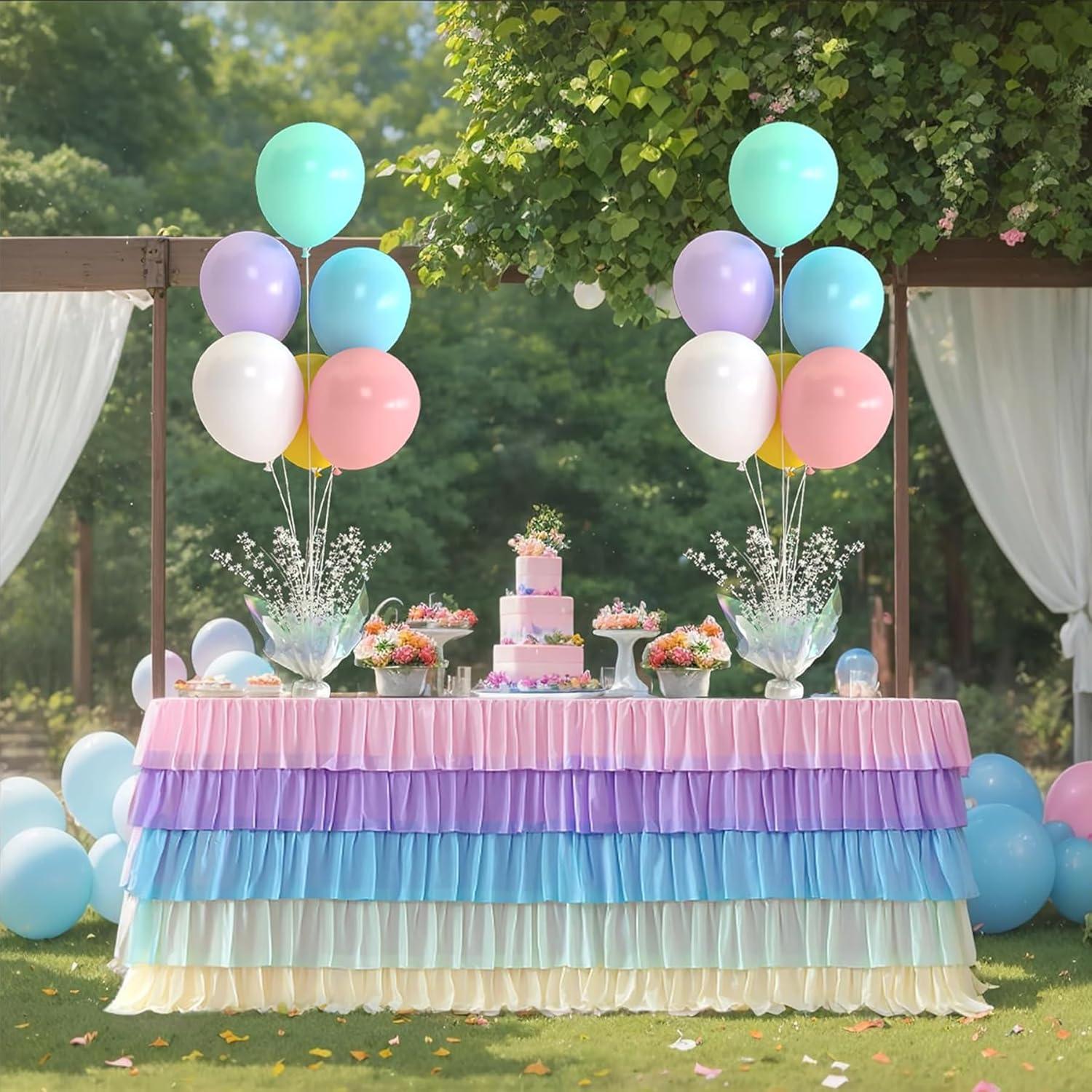 pastel rainbow balloon table centerpiece kit, 2 set pastel balloon stand for tables with metallic star centerpieces, reusable balloon holder & table top stand for wedding baby shower party table decor pastel rainbow 2 set