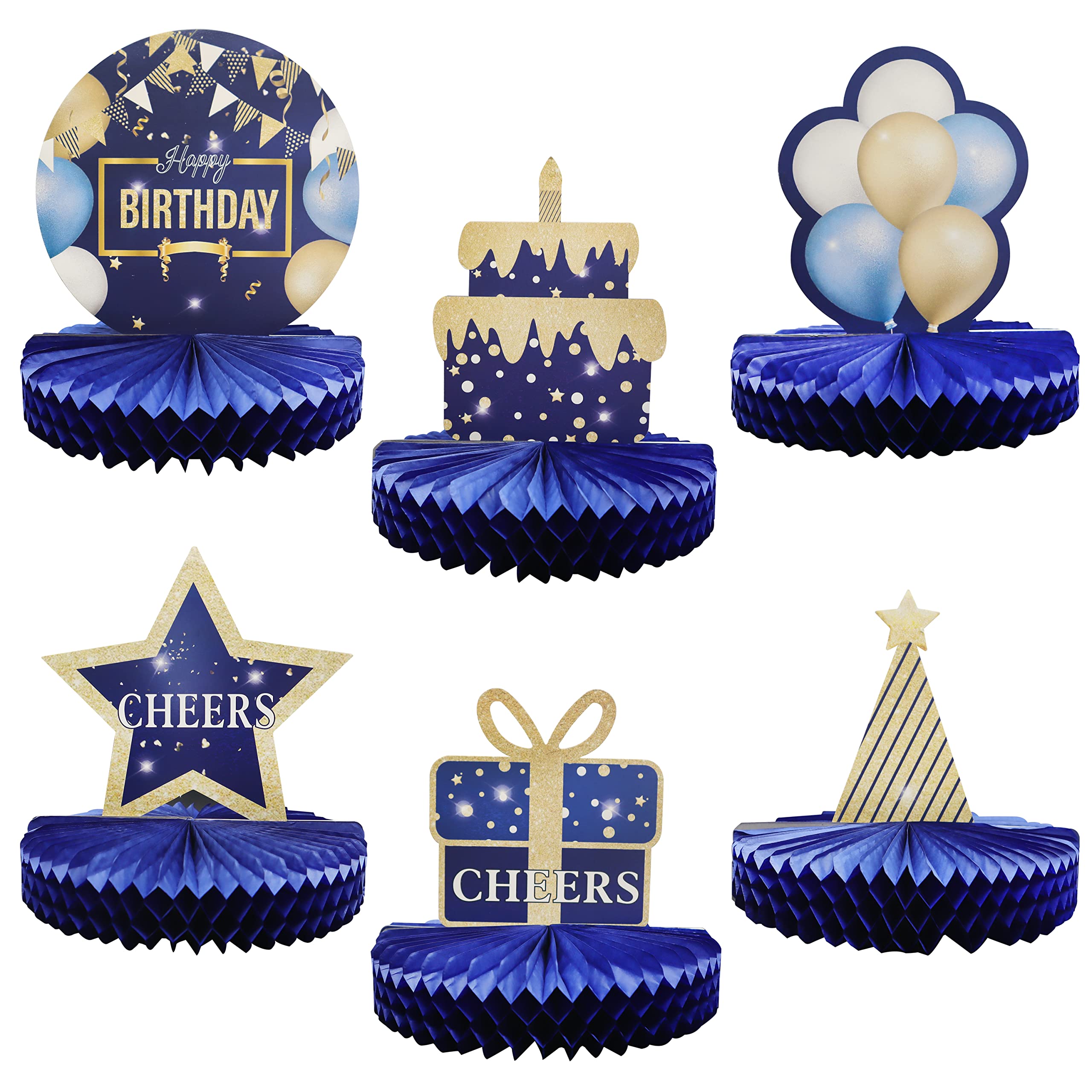 Pandecor 6 Pieces Dark Blue Paper Table Centerpieces for Celebrate Birthday Party, Tables Honeycomb Paper Decorations for Party Supplies