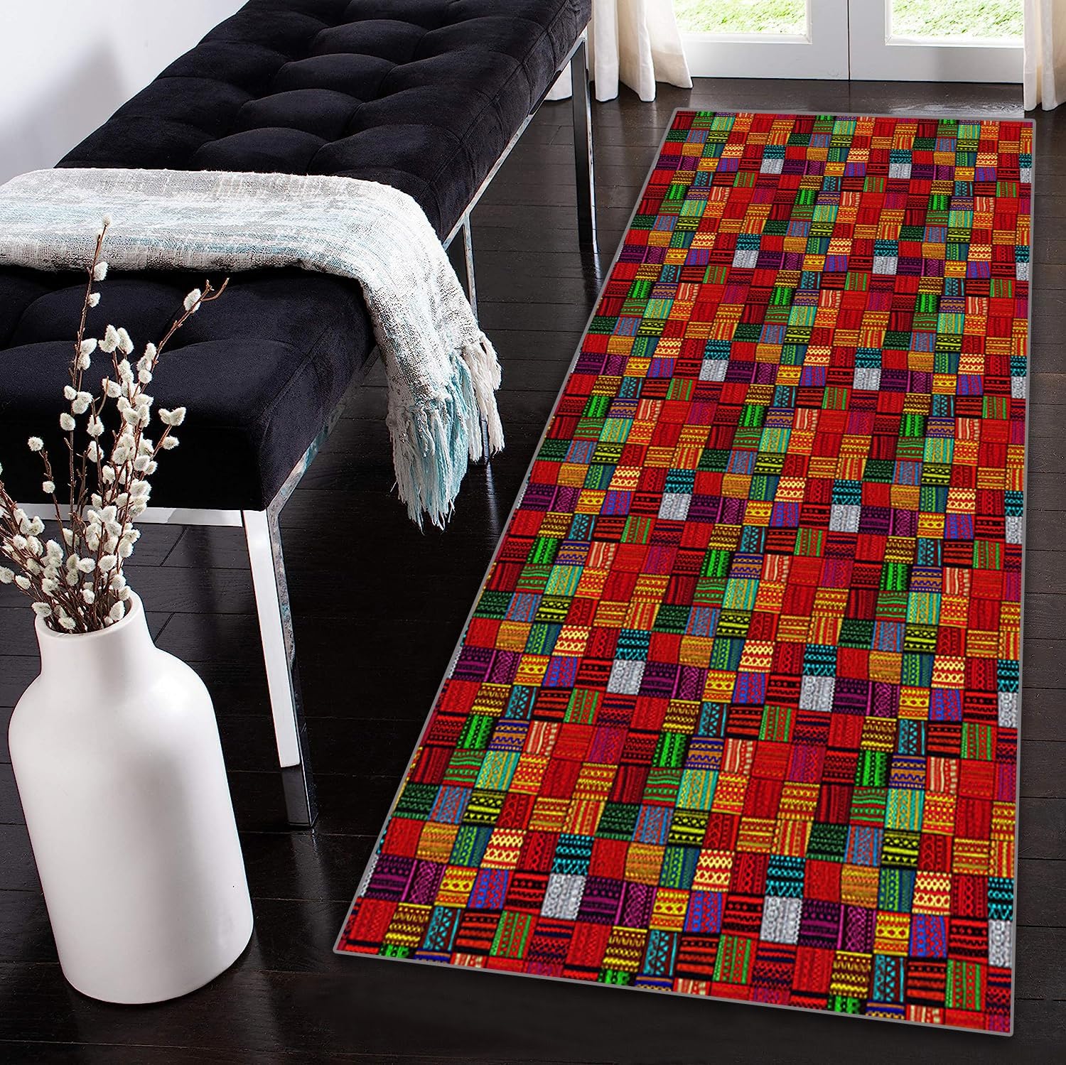 Tapis de couloir pour cuisine et entrée ambiance patchwork coloré