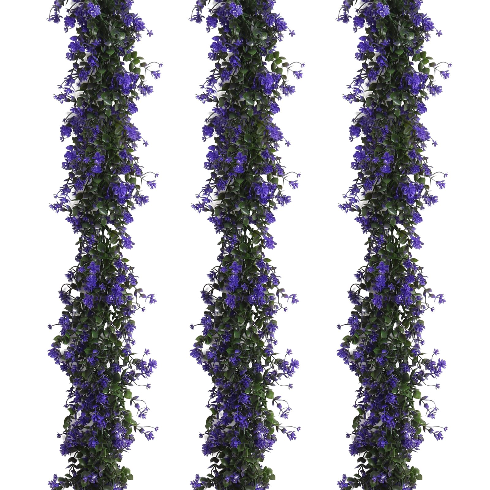 RECUTMS Fake Hanging Eucalyptus Garlands Artificial Vines Plants Eucalyptus Leaves with Flowers Greenery Spring Floral Garland for Home Garden Wedding Wall Arch Party Decoration(Purple)