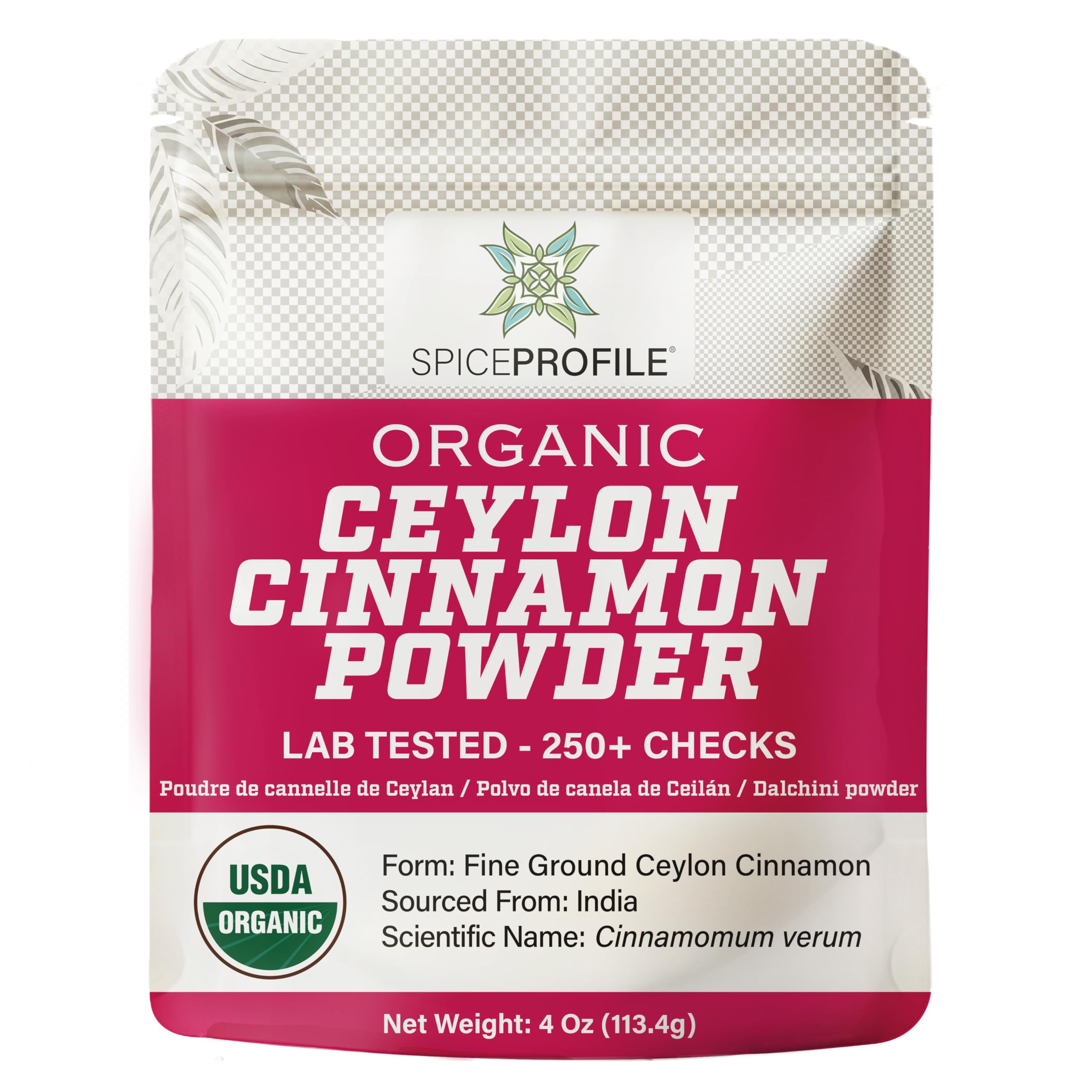 Spice Profile USDA Organic Ceylon Cinnamon Powder, Lab Tested for Heavy Metals, Resealable 4oz Pouch, Dalchini, Canela de Ceilán