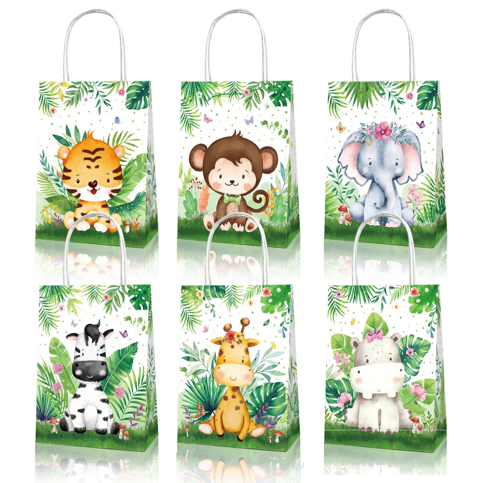 TAME 12Pack Party Gift Bags for Kids Birthday Party Baby Shower Party Supplies (Animal Print)