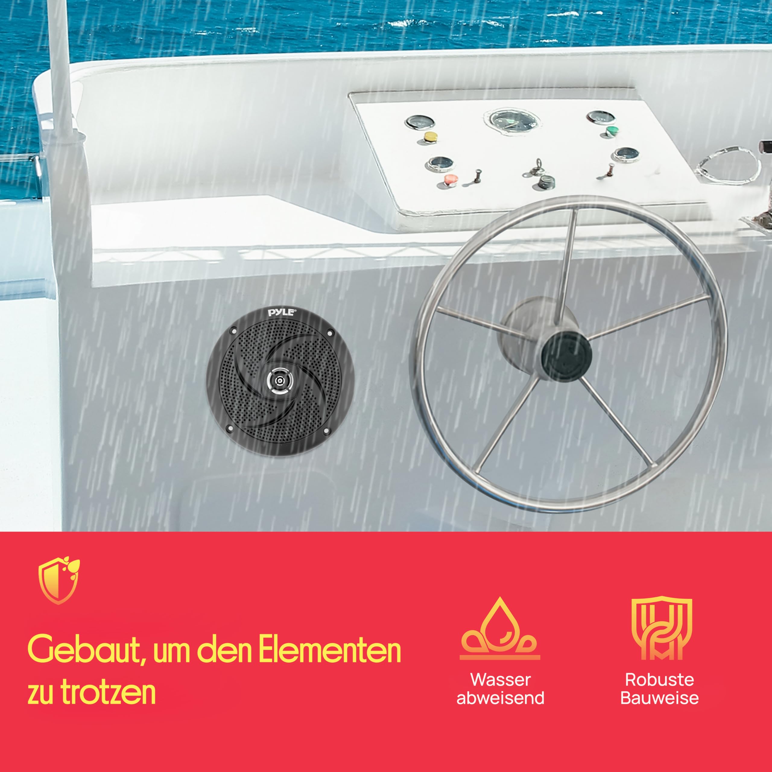 Pyle Marine Lautsprecher- Wasserfest 240W, Outdoor Speaker für Sommerfahrten mit Offroader, Boot, UTV, ATV, RV Auto & Golf Cart, Flaches Design