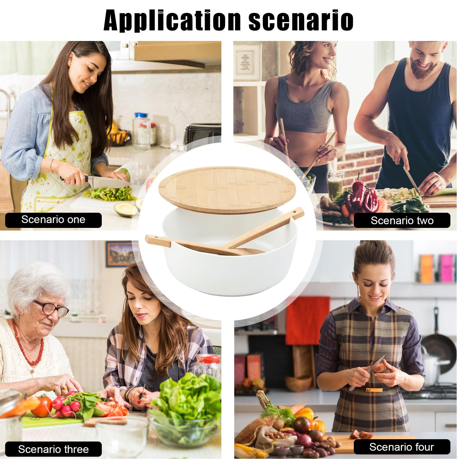 Bol Para Servir Ensaladas Recipientes de Madera para Alimentos, Utensilios | Boles Grandes para Ensaladas y Comer Verduras Pasta Cereal Fideos Preparación Comidas Coci