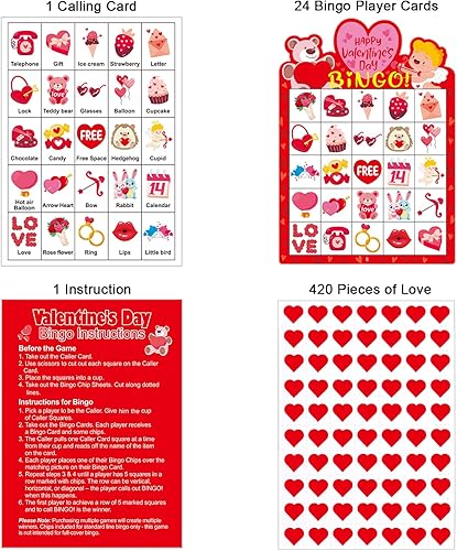 Miniatura 2 de 24 jugadores de San Valentín Bingo Juego de tarjetas de bingo para fiesta de San Valentín, juegos de aula, actividades escolares y familiares