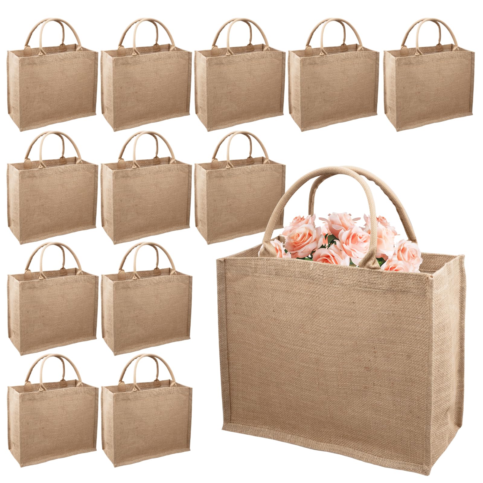 Lot de 12 Grands Sacs Cabas en Toile de Jute à Personnaliser, 40x32x15 cm